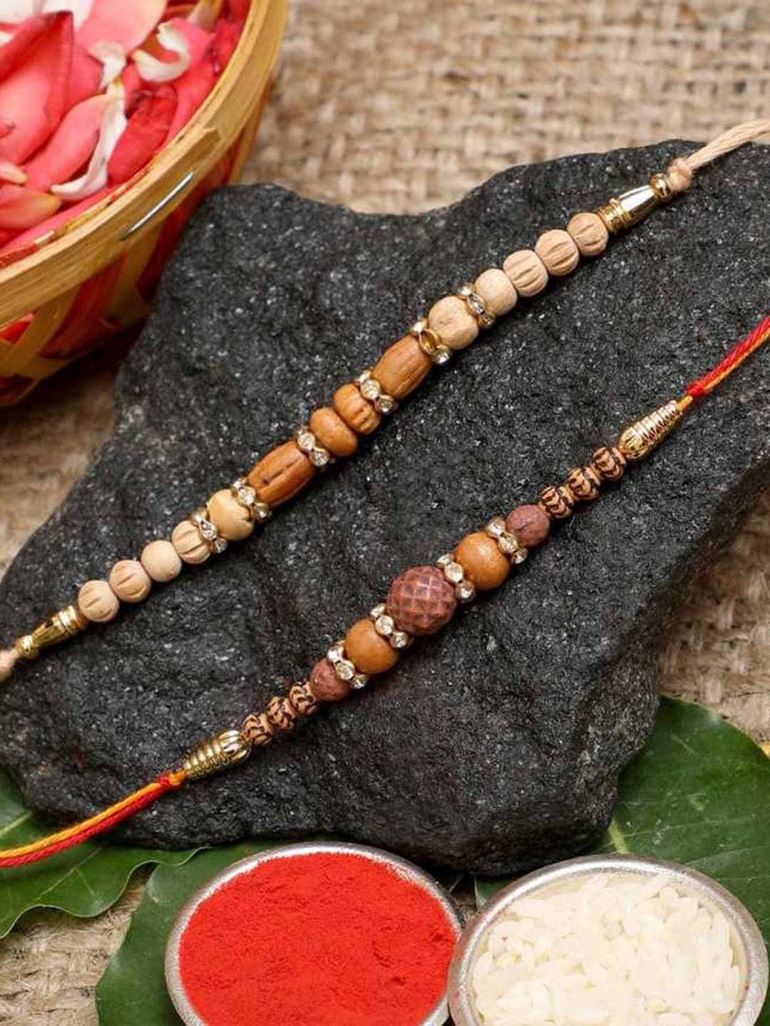 

eCraftIndia Set Of 2 Tie-Up Rakhi With Roli Chawal, Brown