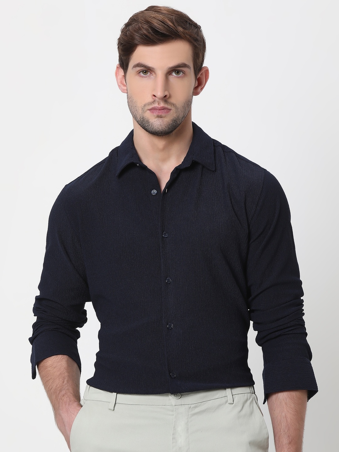 

Mufti Slim Fit Spread Collar Casual Shirt, Navy blue