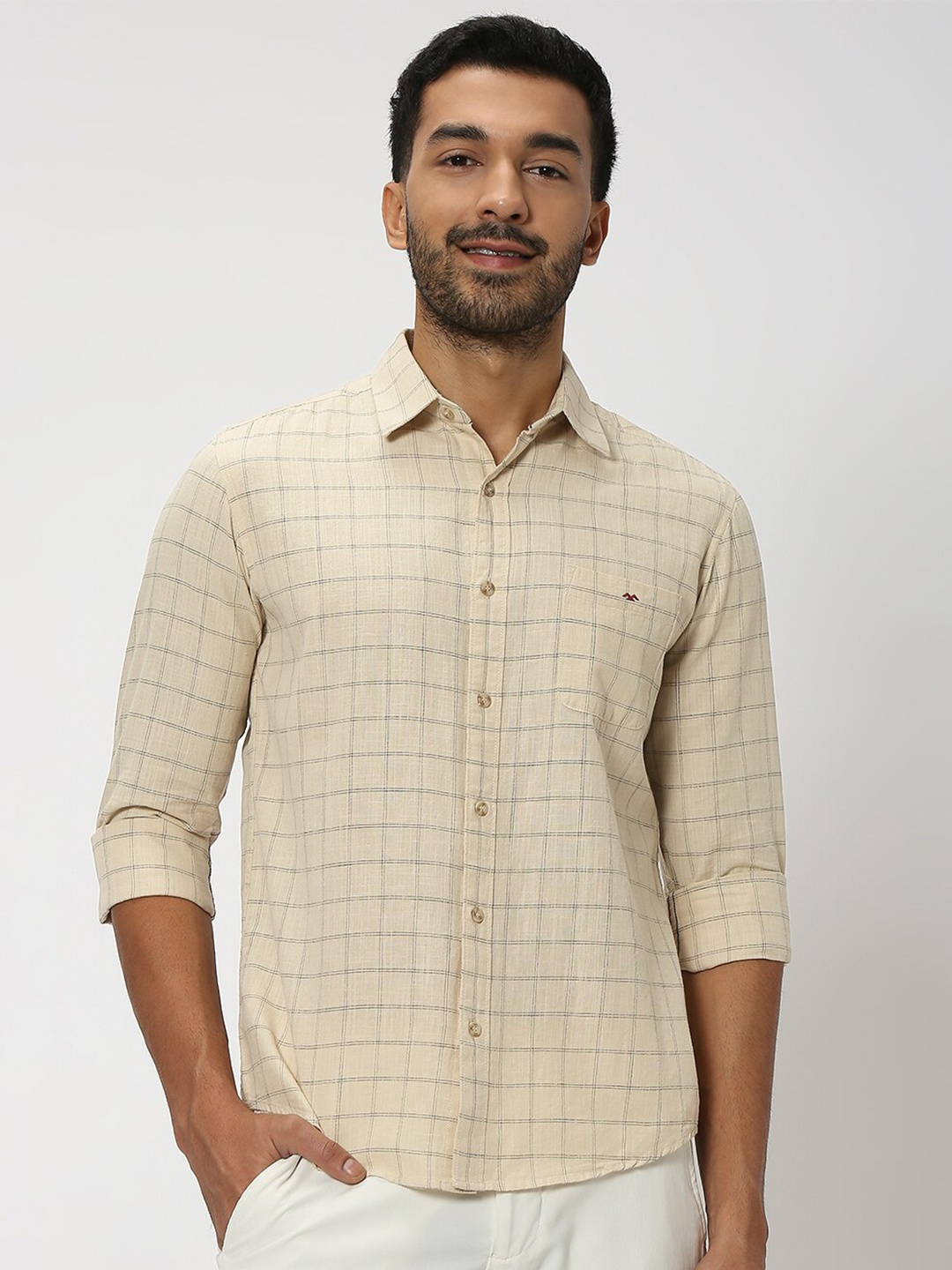 

Mufti Checked Slim Fit Opaque Cotton Casual Shirt, Beige