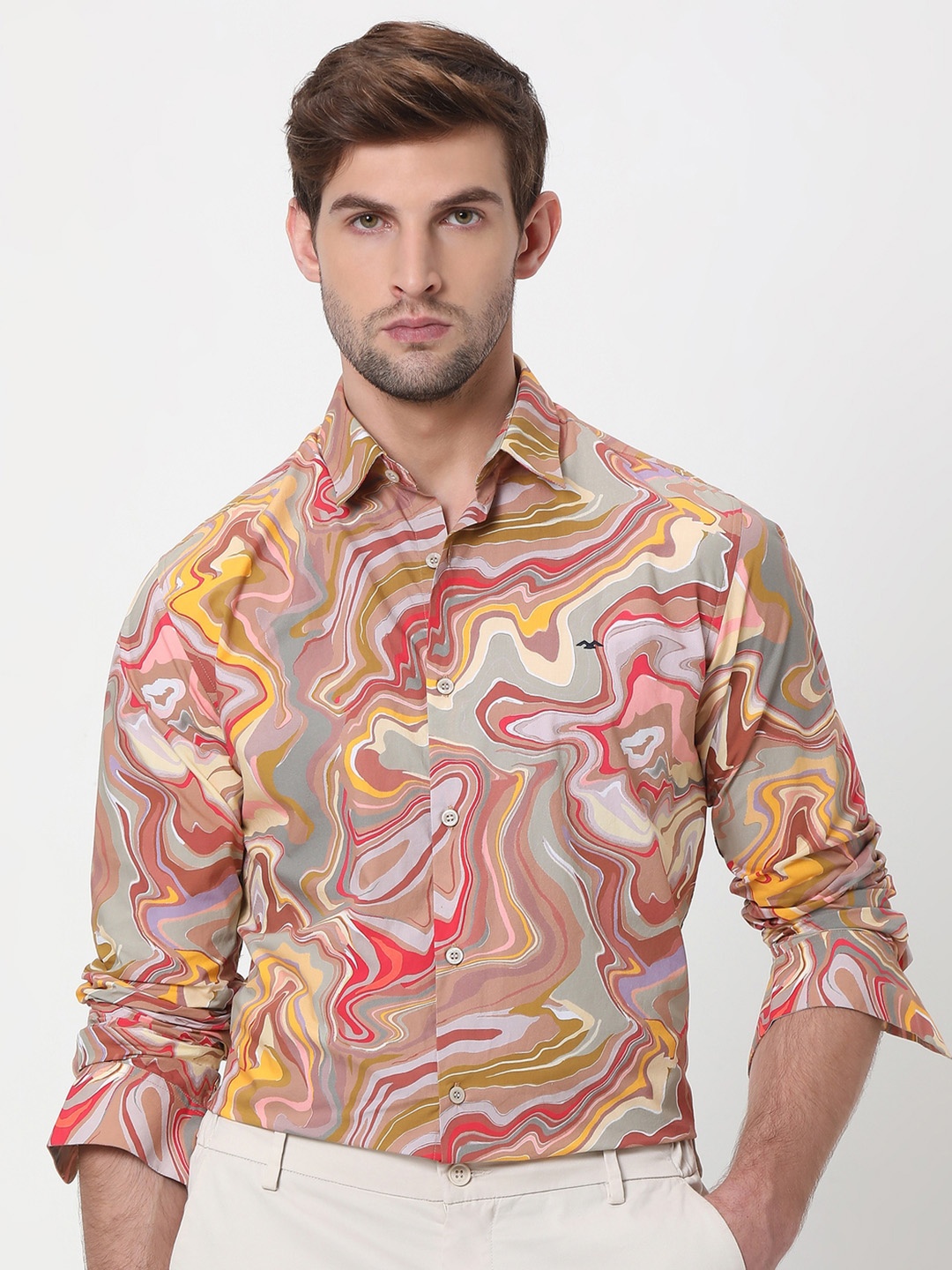 

Mufti Abstract Printed Slim Fit Opaque Cotton Casual Shirt, Pink