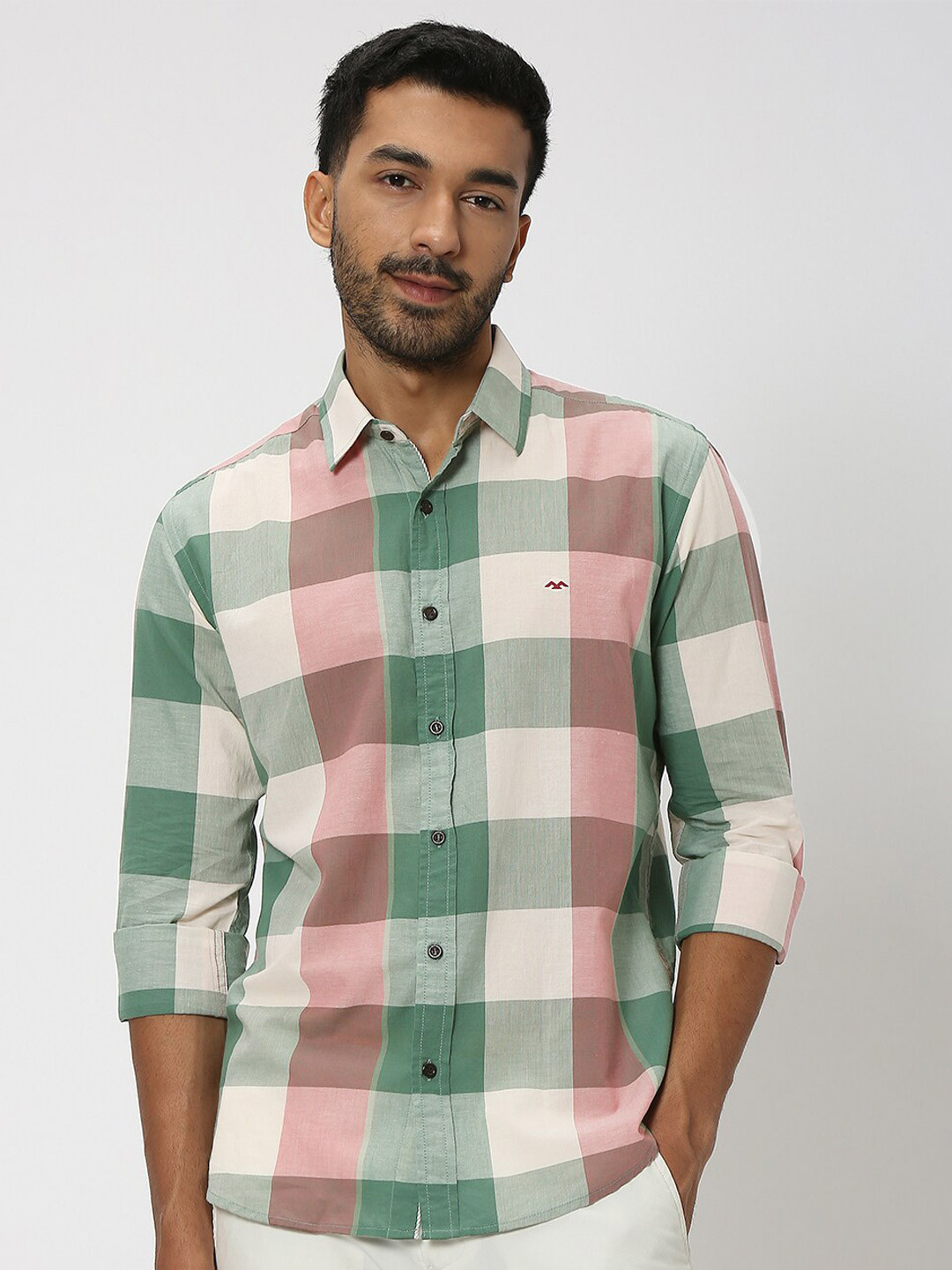 

Mufti Slim Fit Buffalo Checked Casual Pure Cotton Shirt, Pink