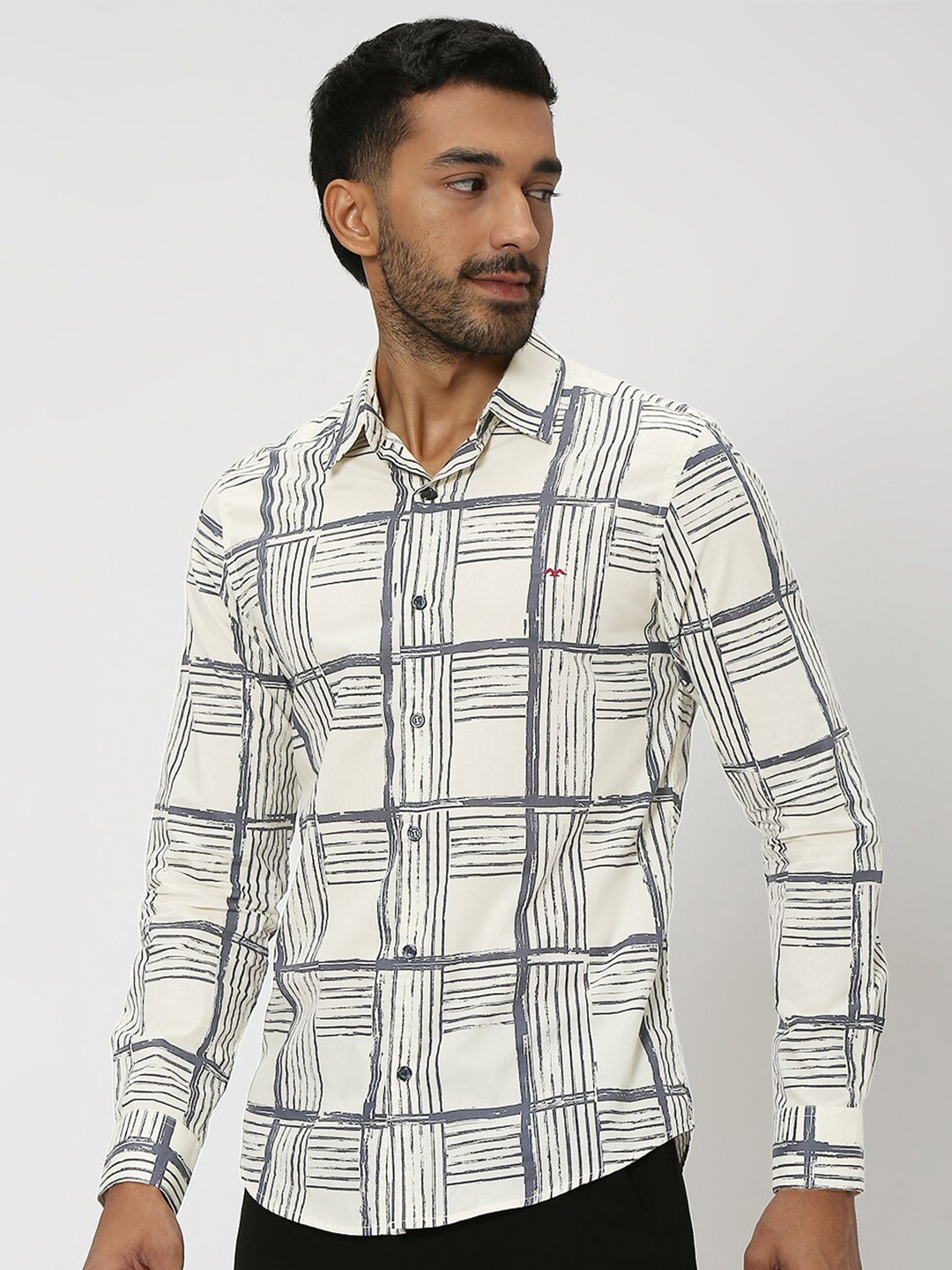 

Mufti Slim Fit Tartan Checked Casual Pure Cotton Shirt, Off white