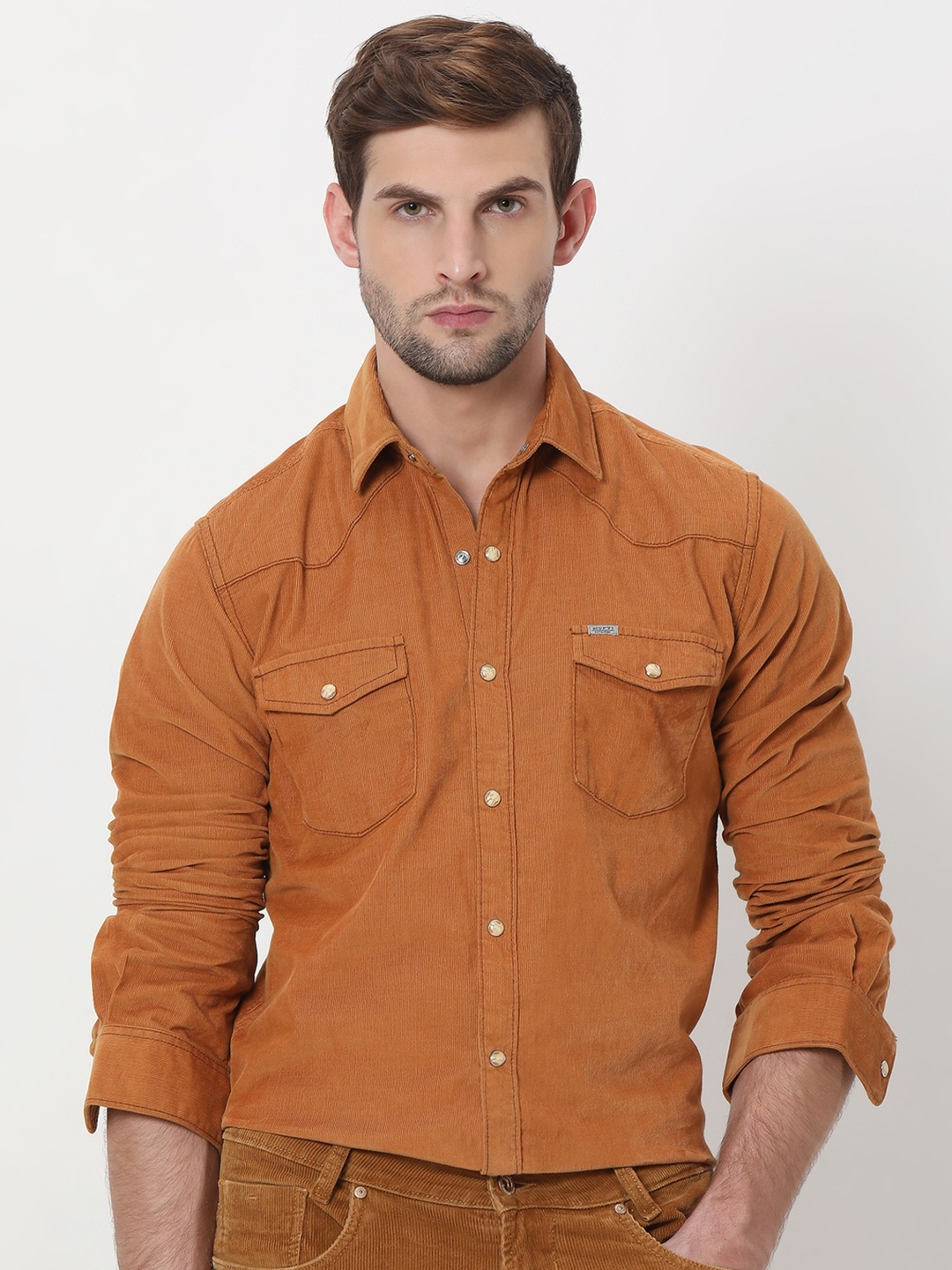 

Mufti Slim Fit Opaque Casual Pure Cotton Shirt, Mustard