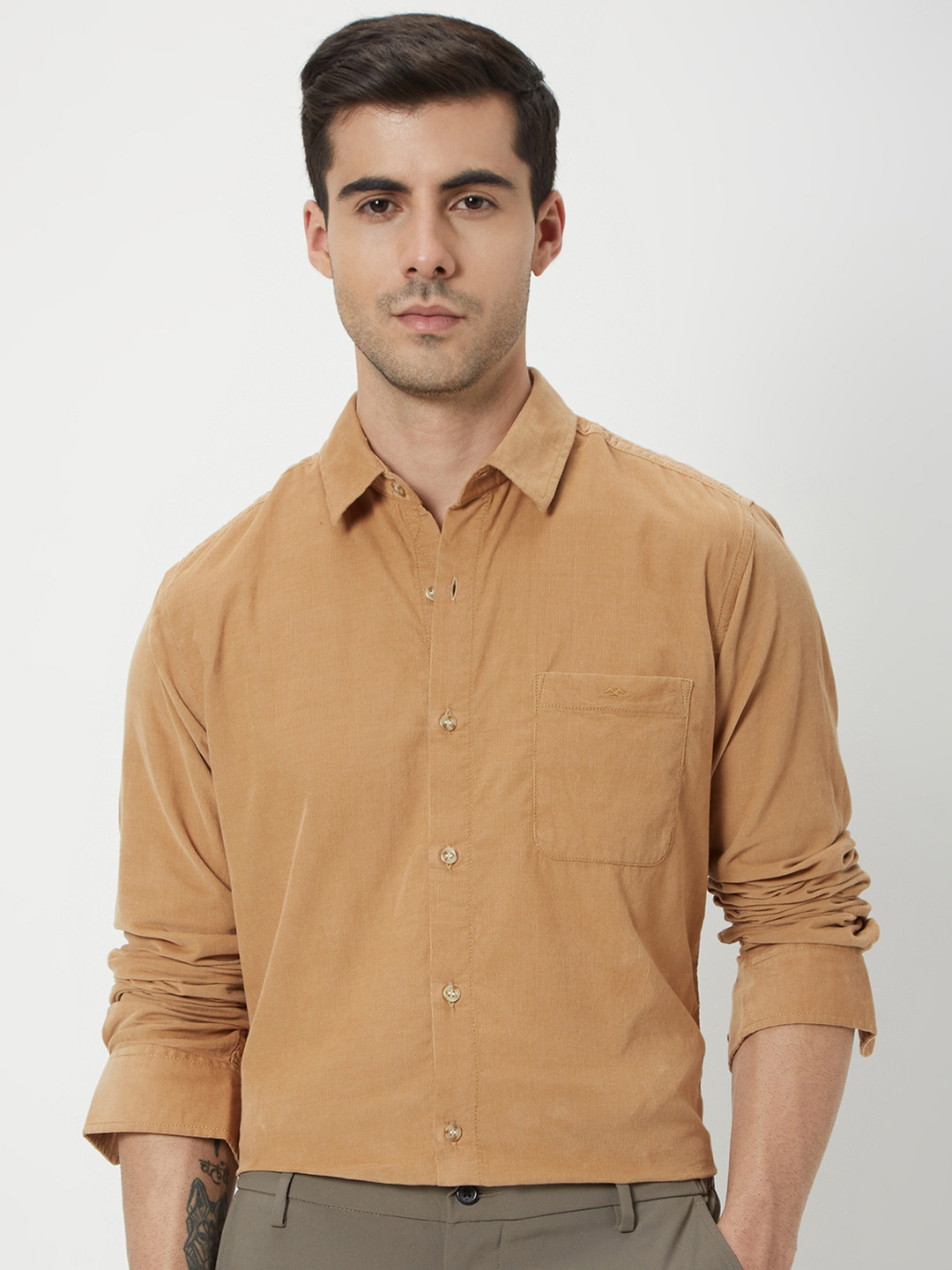 

Mufti Slim Fit Corduroy Weave Casual Shirt, Beige