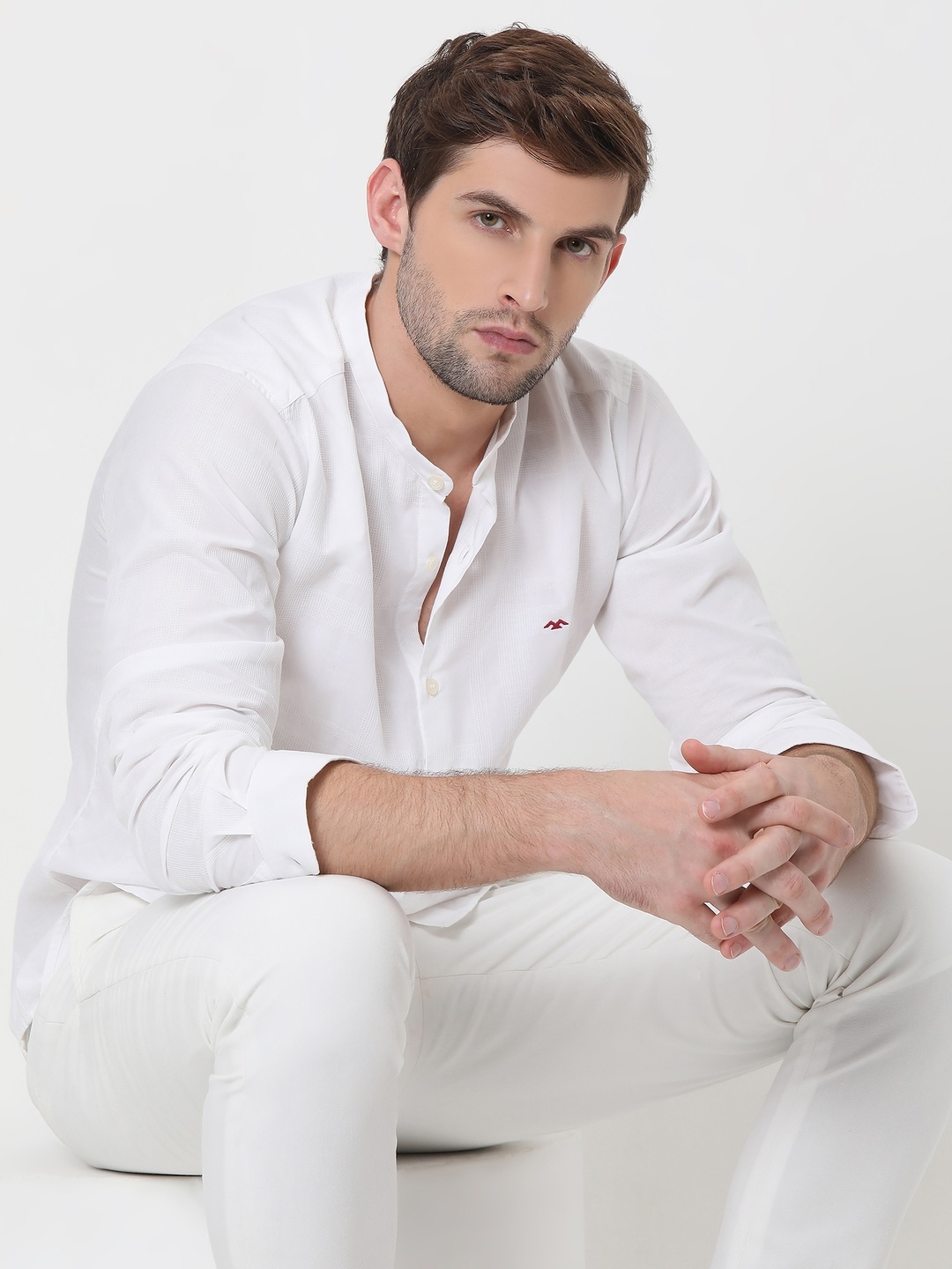 

Mufti Self Design Textured Slim Fit Pure Cotton Casual Shirt, White