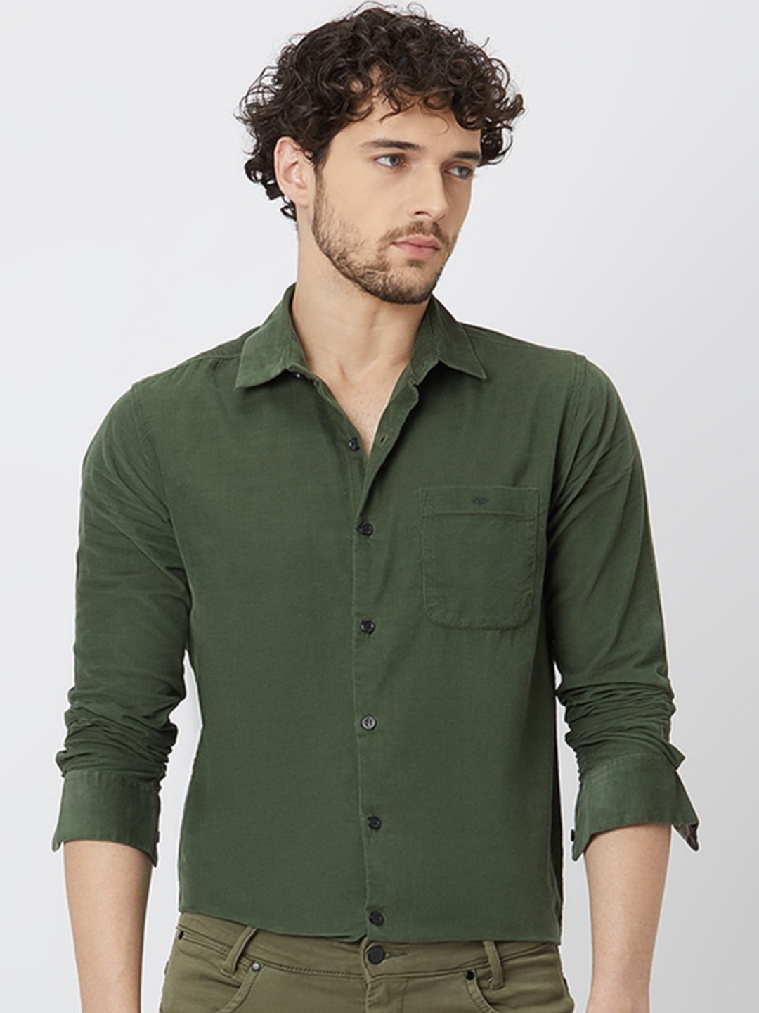 

Mufti Men Slim Fit Opaque Cotton Casual Shirt, Olive