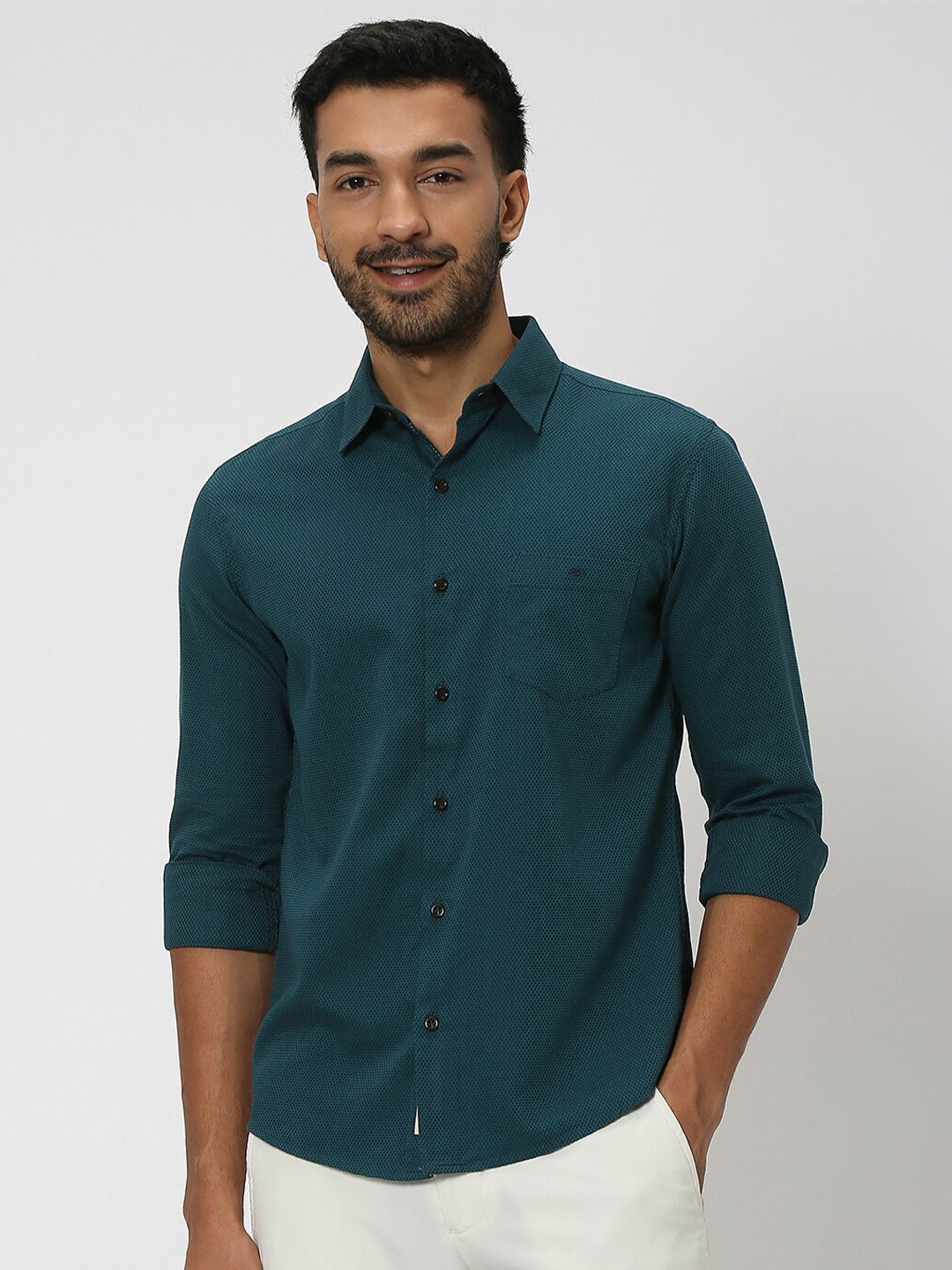 

Mufti Slim Fit Spread Collar Long Sleeve Casual Shirt, Teal