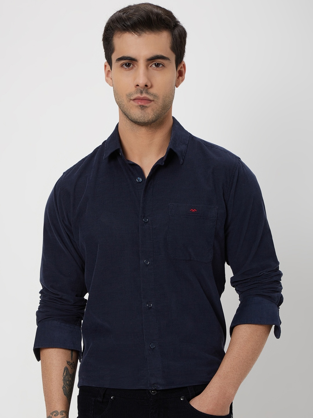 

Mufti Slim Fit Spread Collar Long Sleeve Casual Shirt, Navy blue