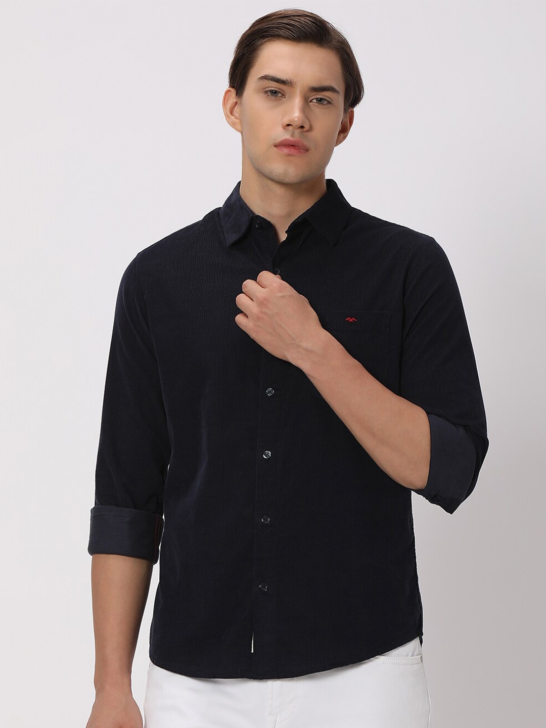 

Mufti Slim Fit Spread Collar Long Sleeve Casual Shirt, Navy blue