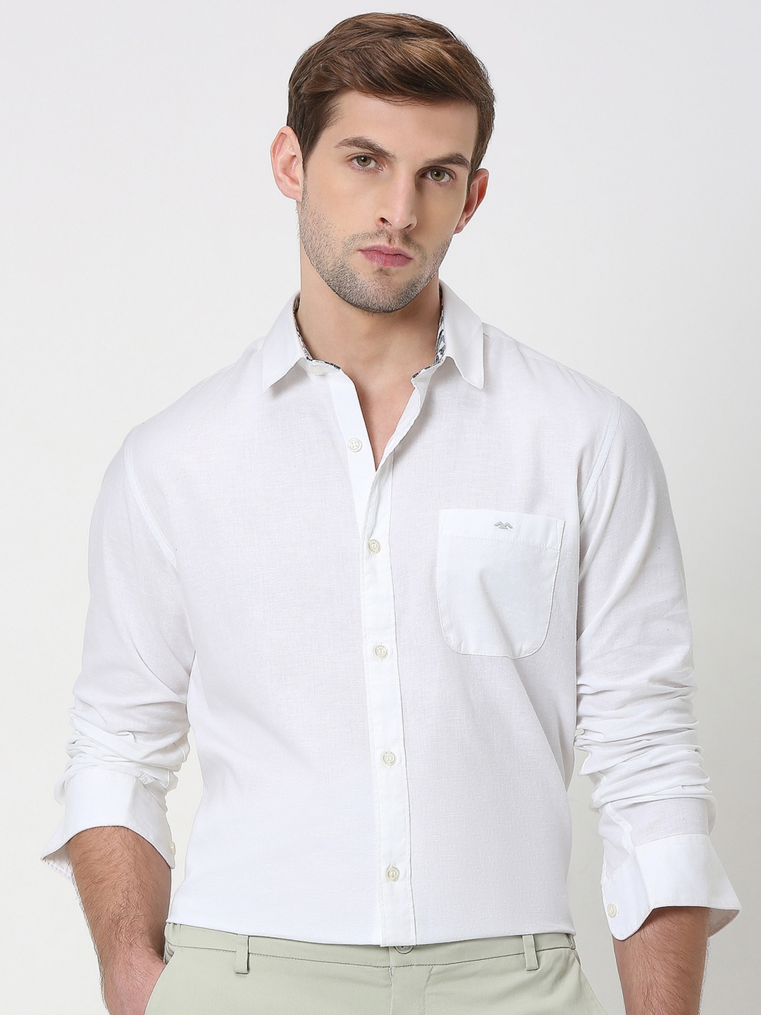 

Mufti Slim Fit Spread Collar Cotton Linen Casual Shirt, White