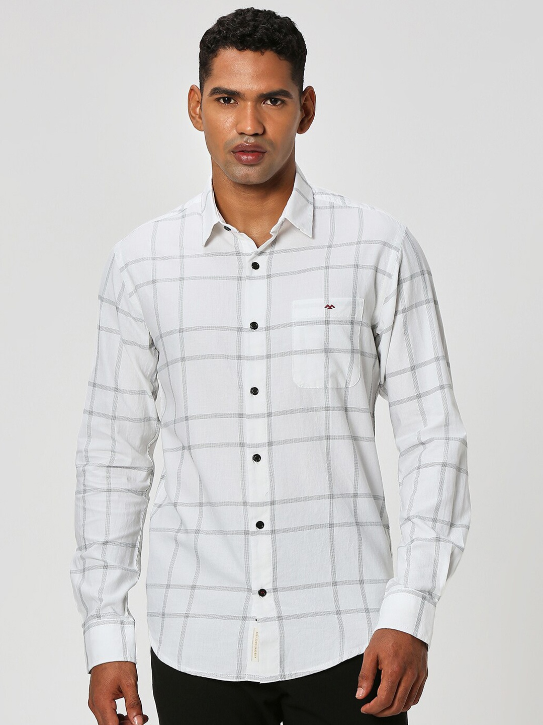 

Mufti Slim Fit Windowpane Checks Pure Cotton Casual Shirt, White