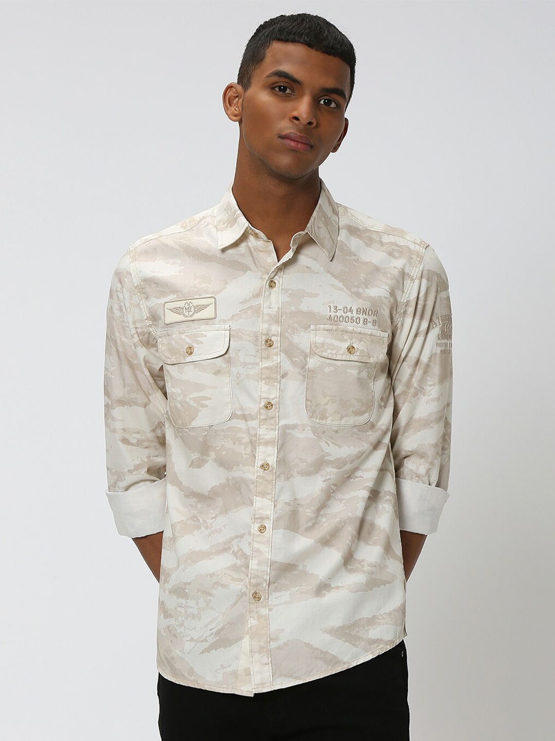 

Mufti Slim Fit Abstract Printed Pure Cotton Casual Shirt, Beige