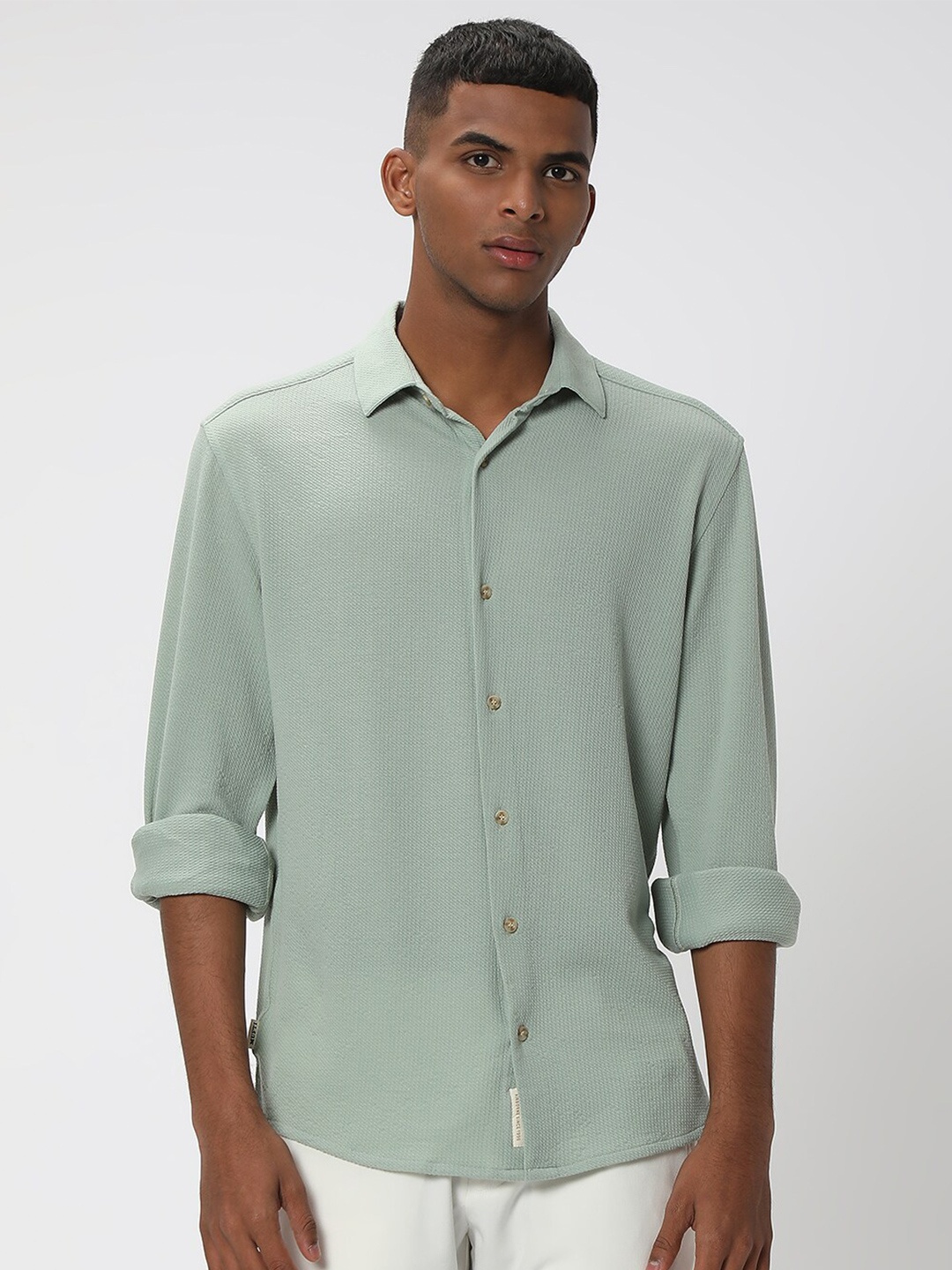 

Mufti Slim Fit Spread Collar Casual Shirt, Green