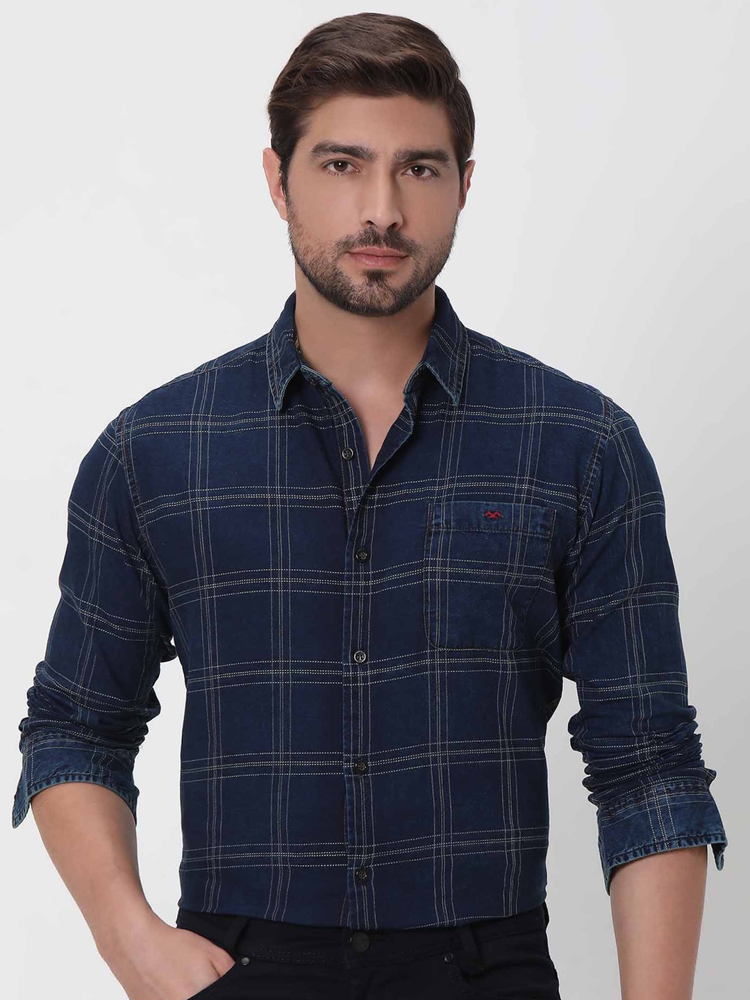 

Mufti Slim Fit Tartan Checks Casual Shirt, Navy blue