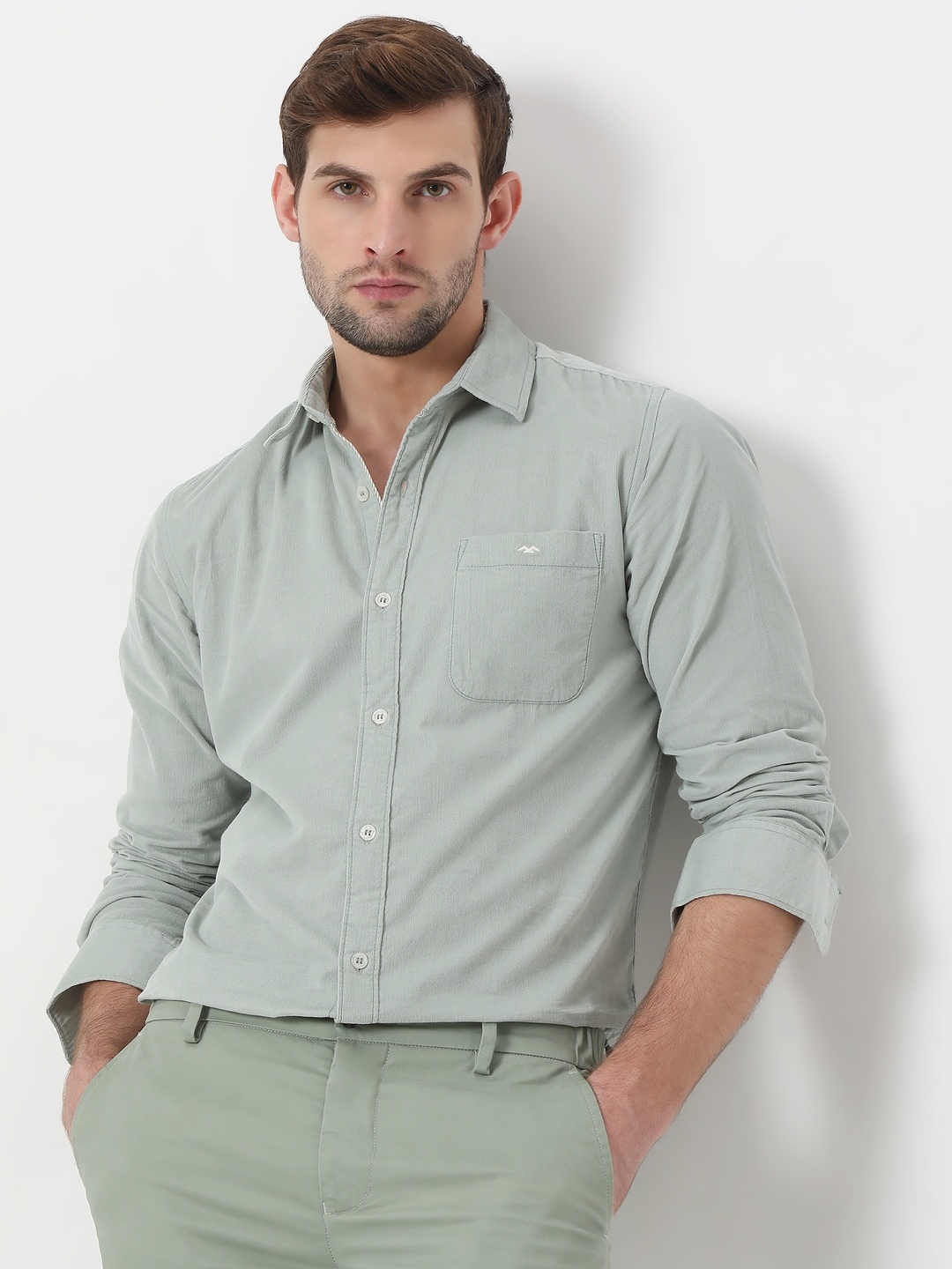 

Mufti Slim Fit Spread Collar Casual Shirt, Green