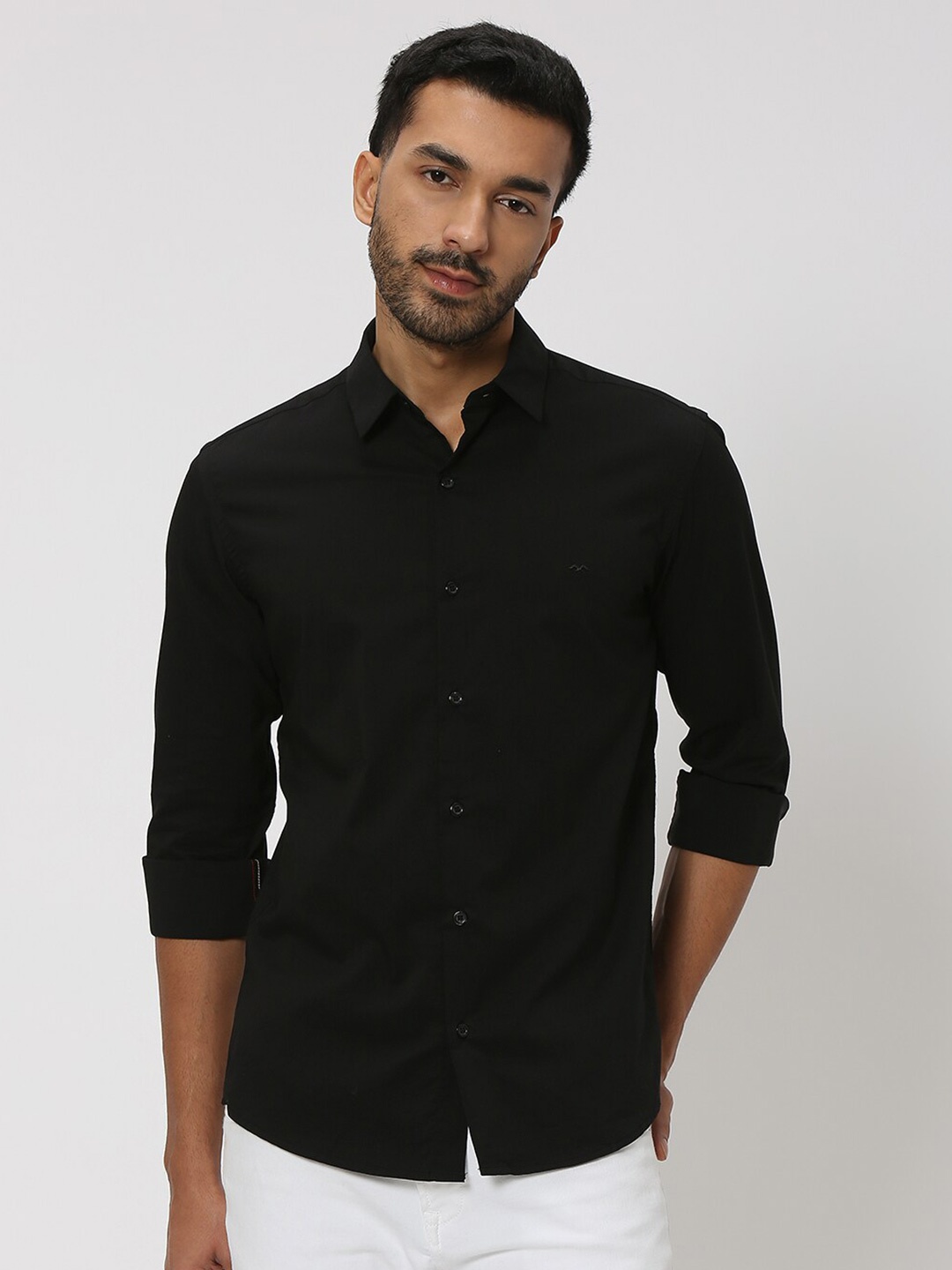

Mufti Slim Fit Spread Collar Long Sleeves Cotton Casual Shirt, Black