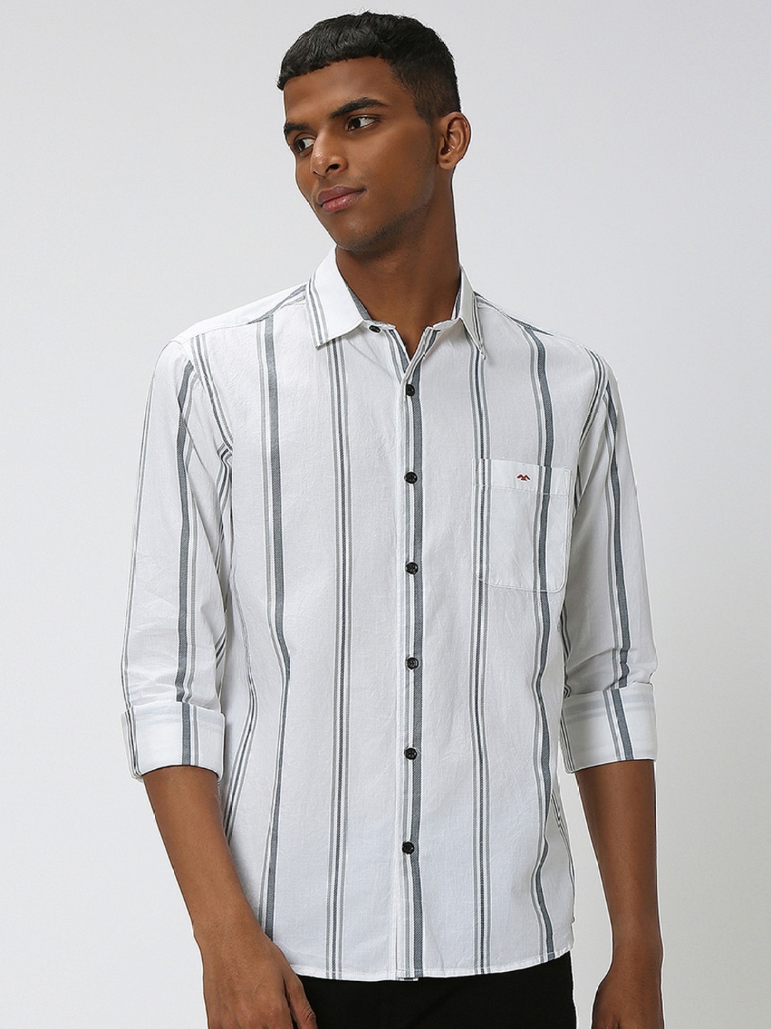 

Mufti Slim Fit Striped Pure Cotton Casual Shirt, White