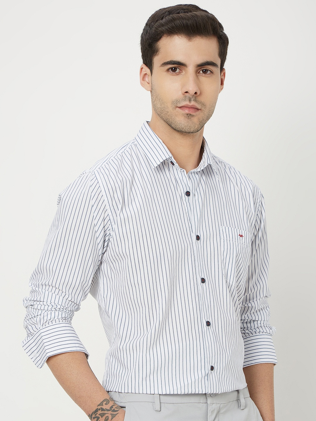 

Mufti Slim Fit Striped Pure Cotton Casual Shirt, White