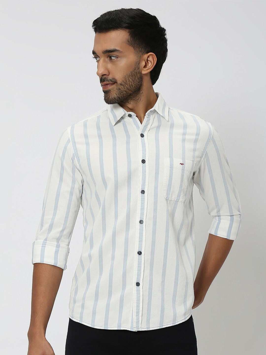 

Mufti Slim Fit Striped Pure Cotton Casual Shirt, Blue