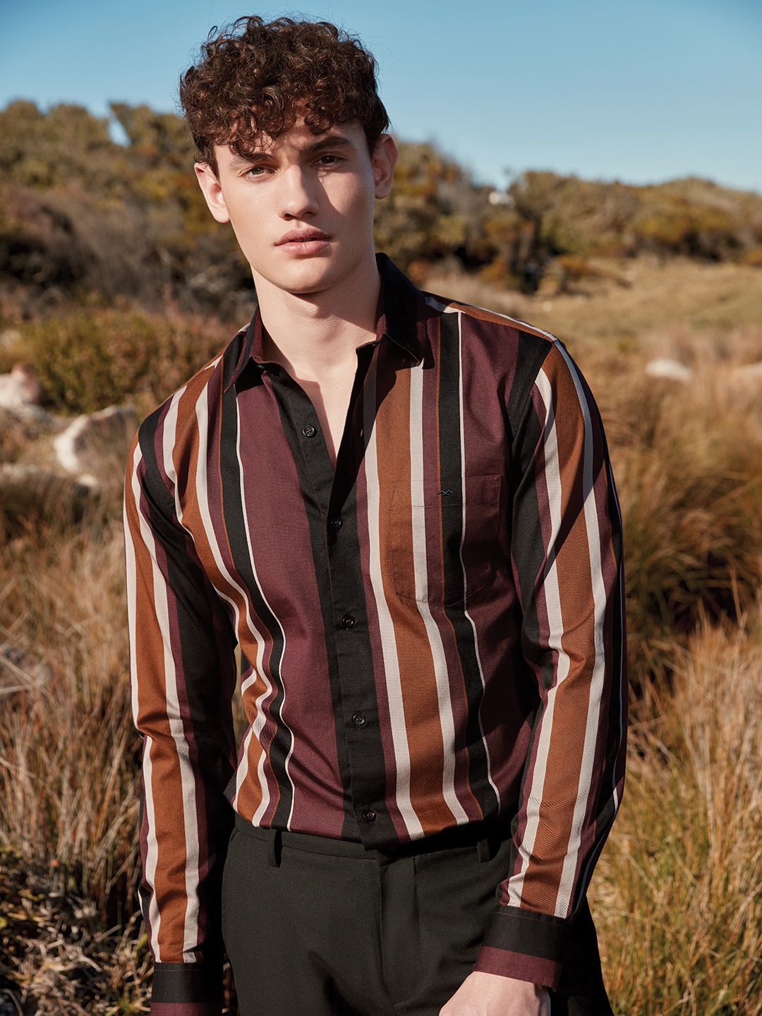 

Mufti Slim Fit Striped Pure Cotton Casual Shirt, Maroon