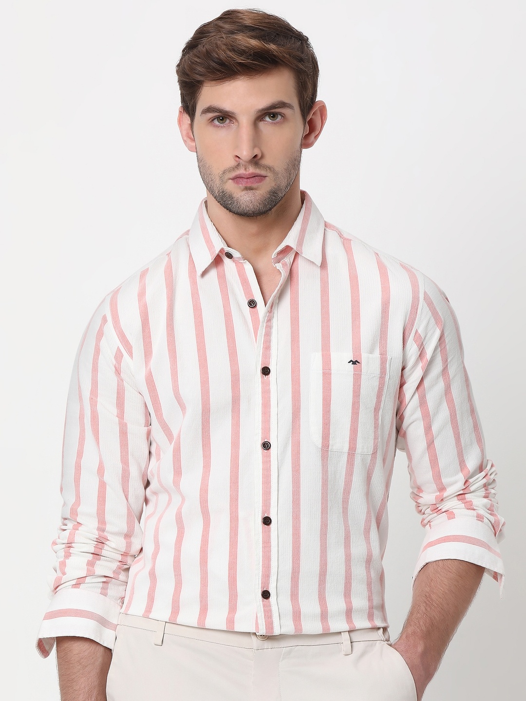 

Mufti Slim Fit Striped Pure Cotton Casual Shirt, Pink