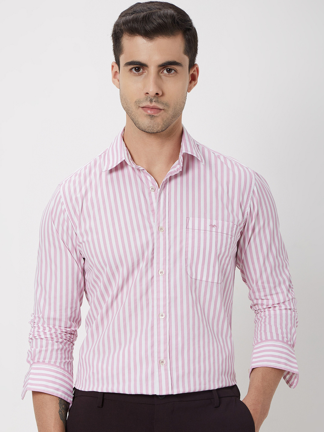 

Mufti Slim Fit Striped Pure Cotton Casual Shirt, Pink