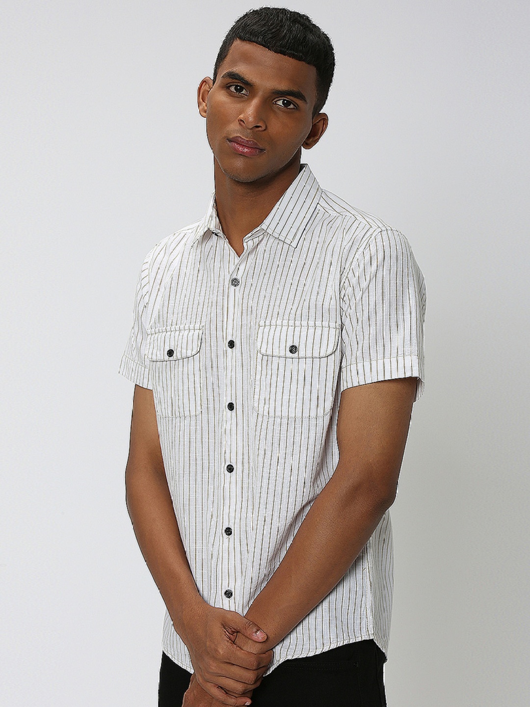 

Mufti Slim Fit Vertical Striped Pure Cotton Casual Shirt, White