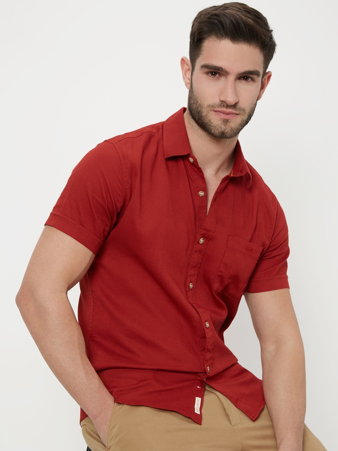 

Mufti Slim Fit Pure Cotton Casual Shirt, Red