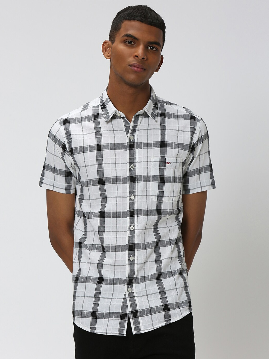 

Mufti Slim Fit Tartan Checked Pure Cotton Casual Shirt, White