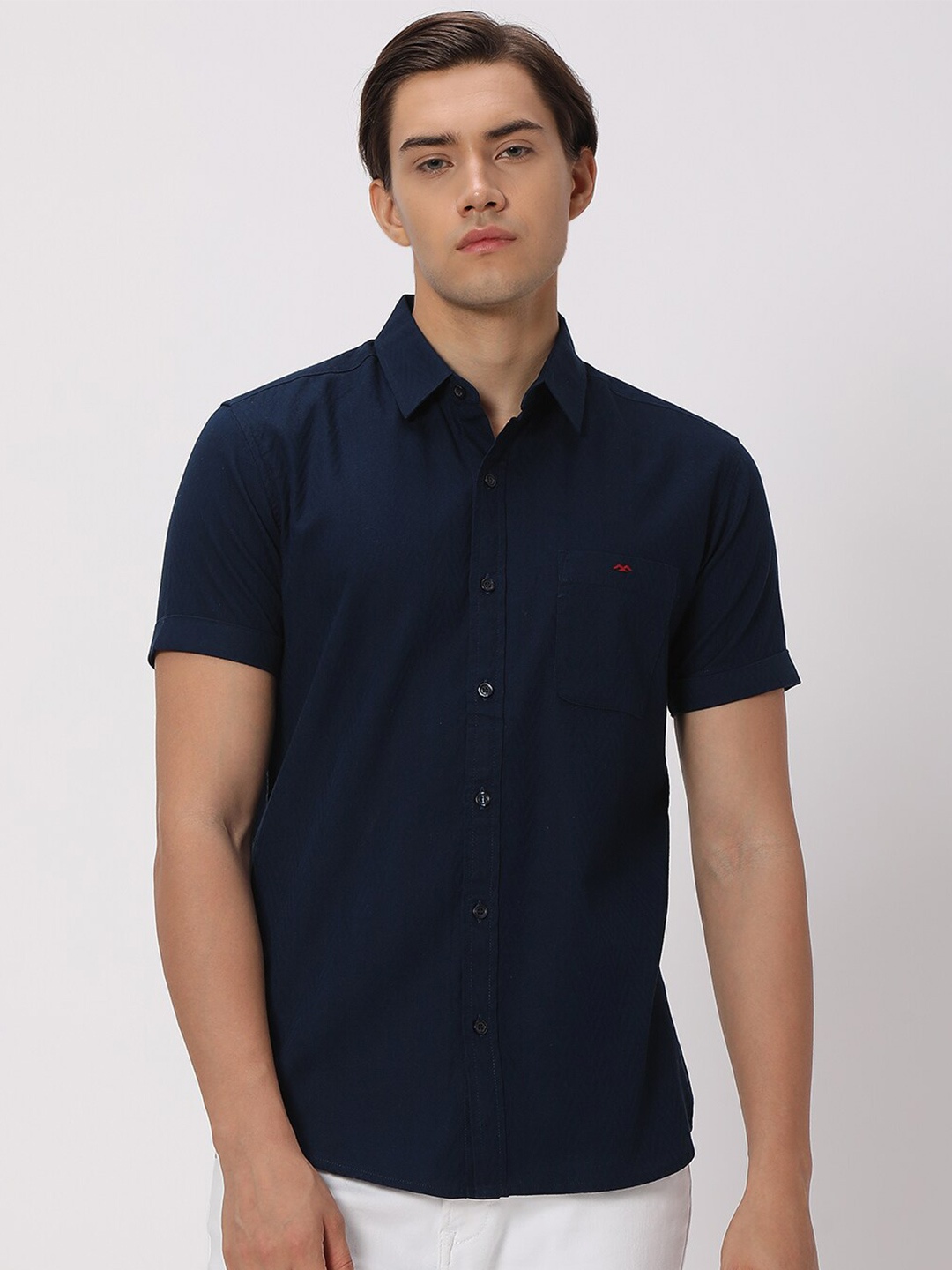 

Mufti Slim Fit Spread Collar Casual Shirt, Navy blue
