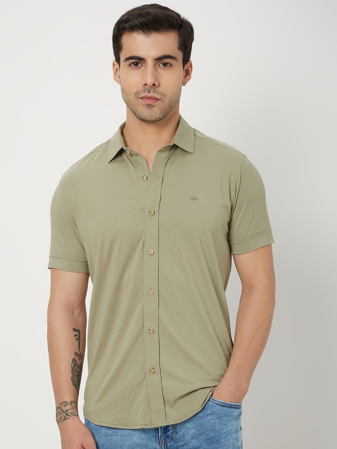 

Mufti Slim Fit Opaque Cotton Casual Shirt, Olive