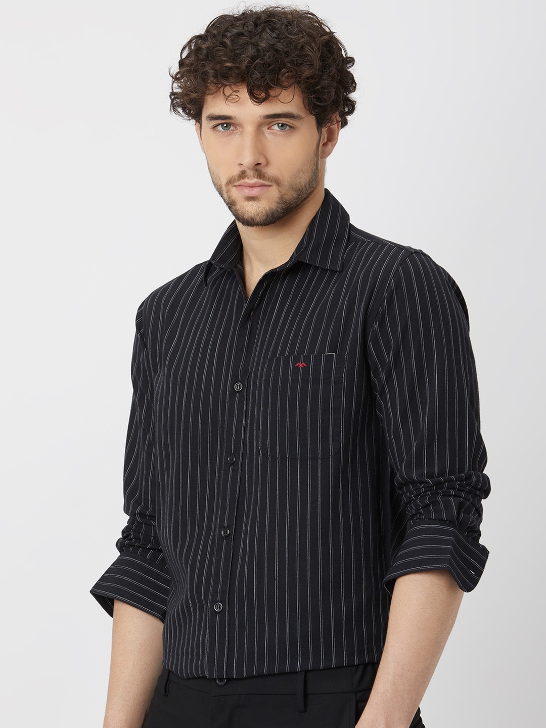 

Mufti Striped Slim Fit Opaque Cotton Casual Shirt, Black