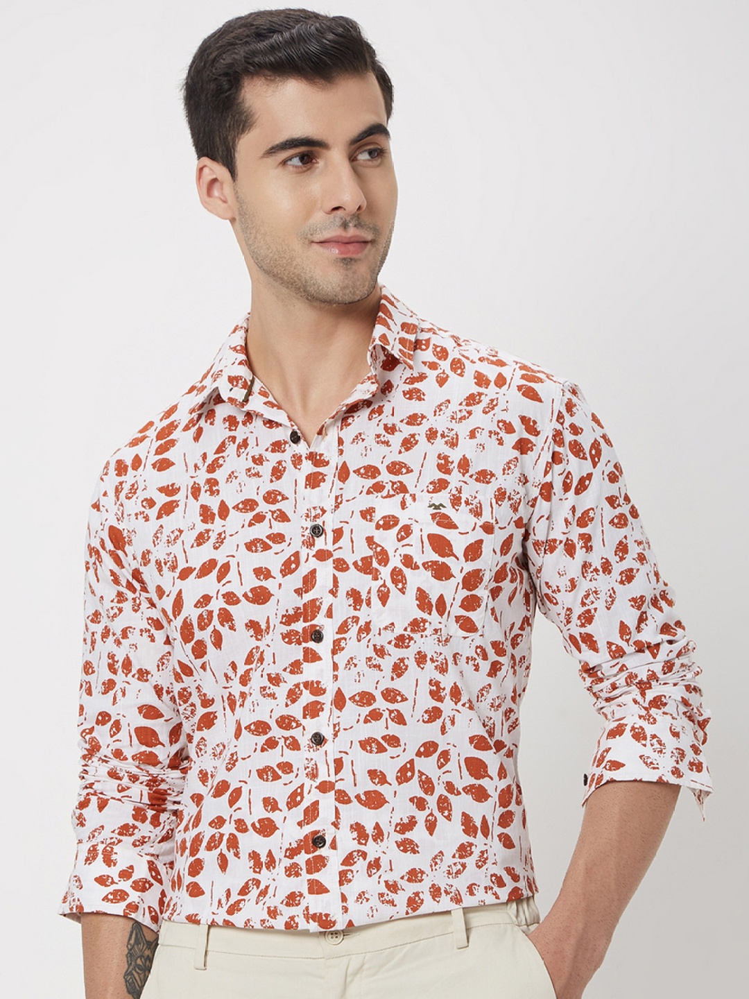 

Mufti Geometric Printed Slim Fit Opaque Cotton Casual Shirt, Rust