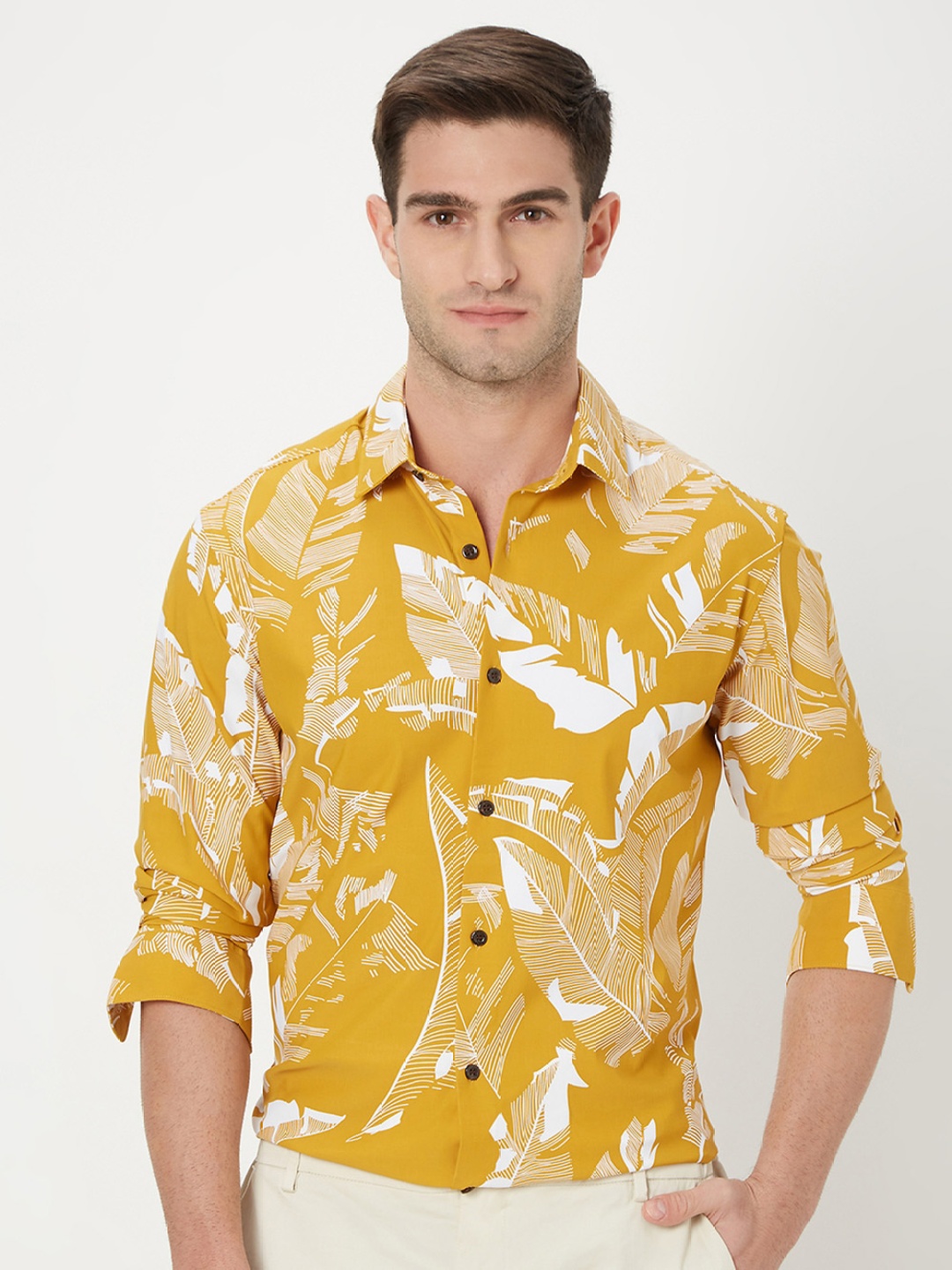 

Mufti Conversational Printed Slim Fit Opaque Casual Shirt, Mustard