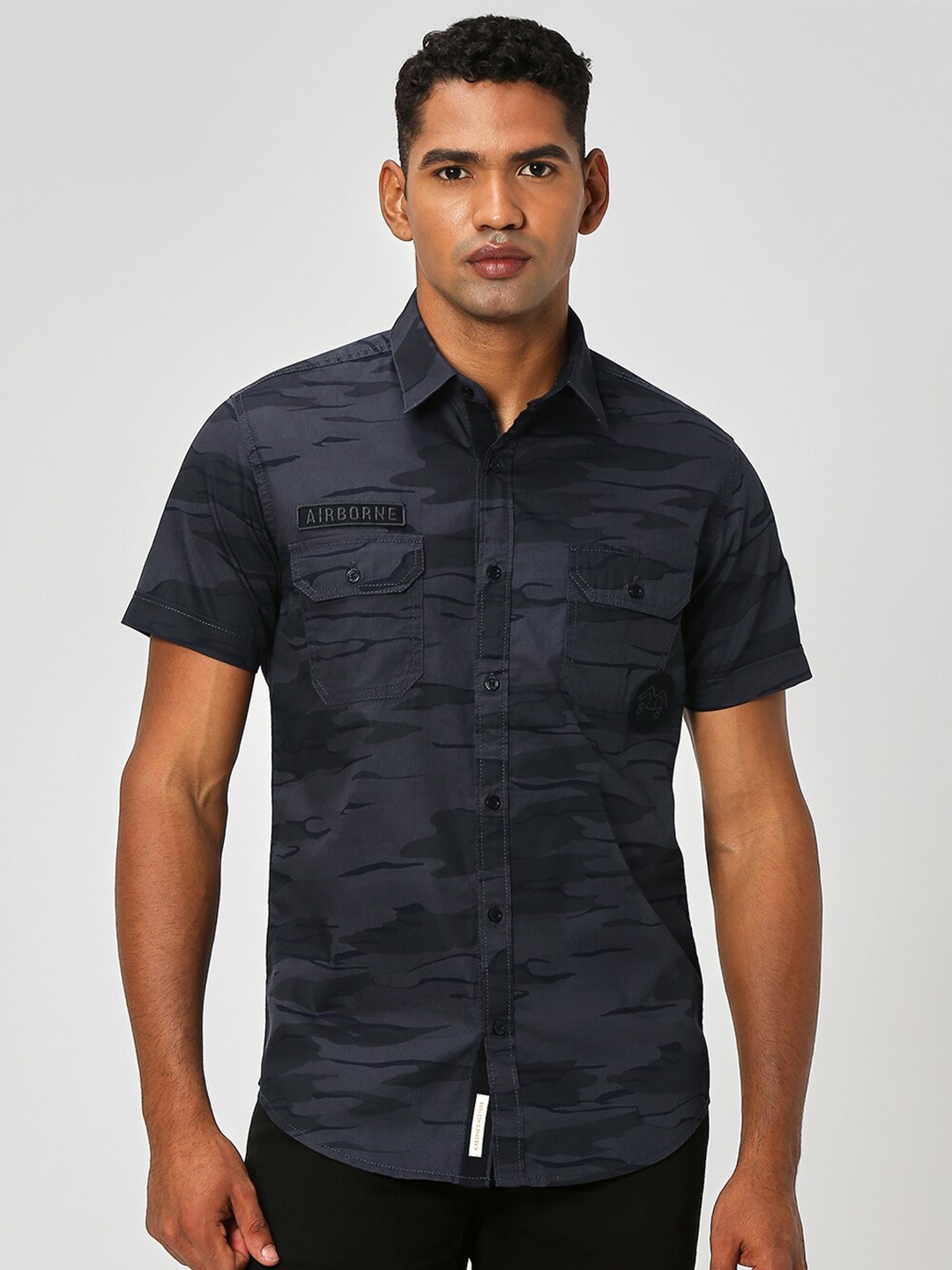 

Mufti Camouflage Printed Slim Fit Opaque Cotton Casual Shirt, Black