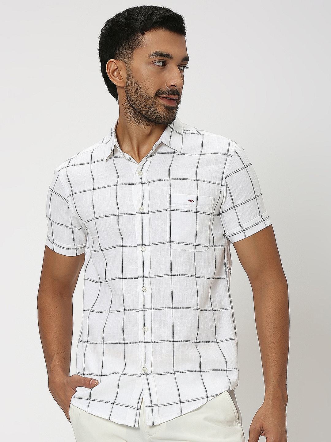 

Mufti Windowpane Checks Opaque Pure Cotton Casual Shirt, White