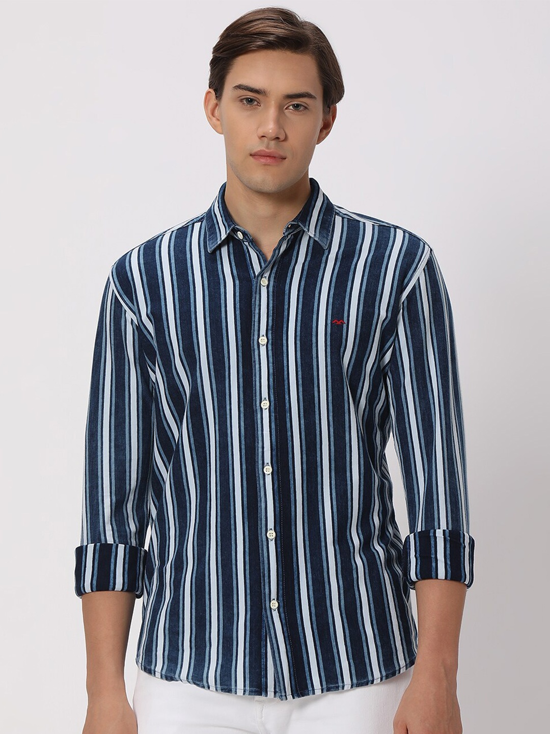 

Mufti Striped Opaque Casual Shirt, Navy blue