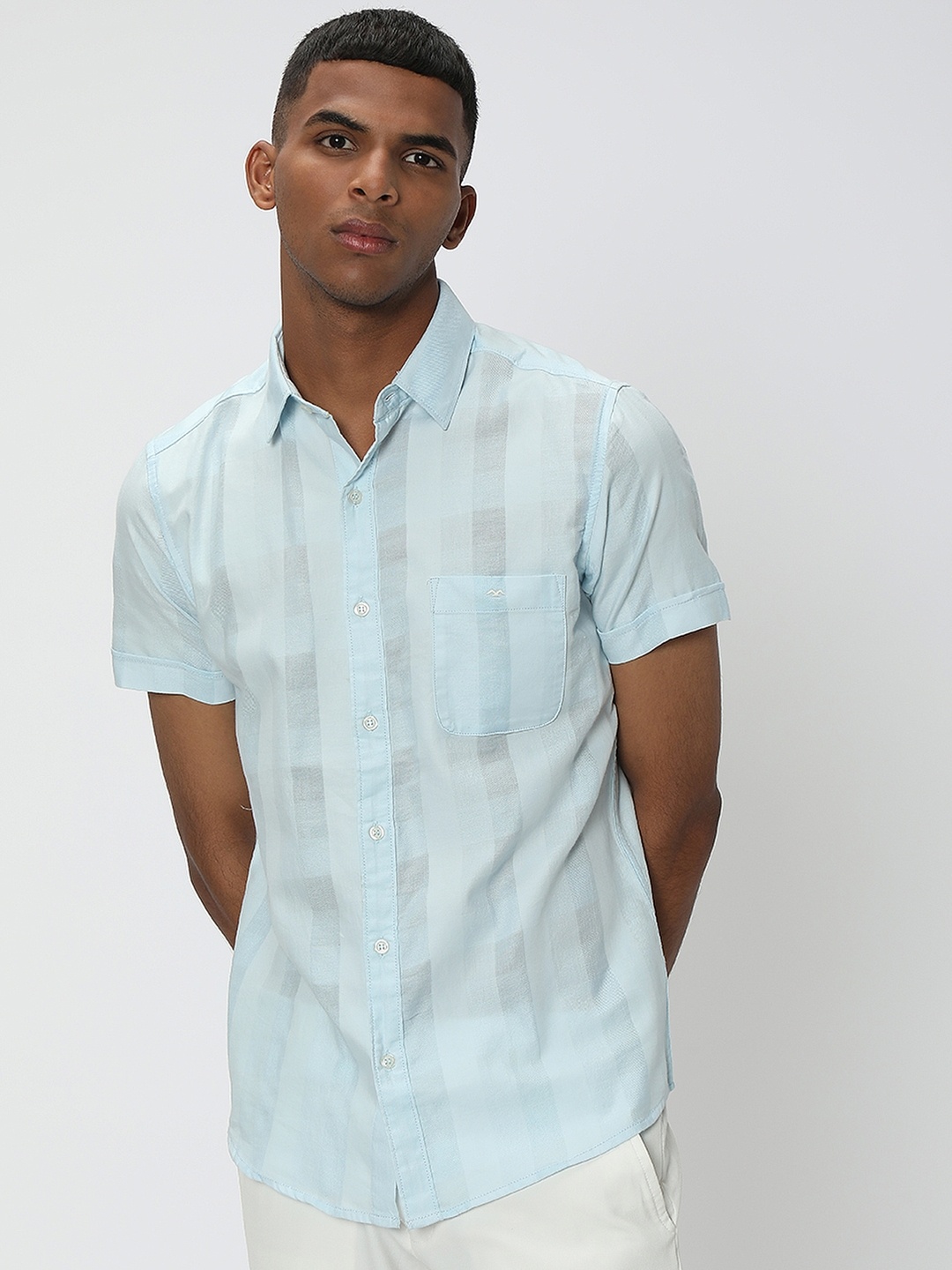 

Mufti Checked Opaque Pure Cotton Casual Shirt, Blue