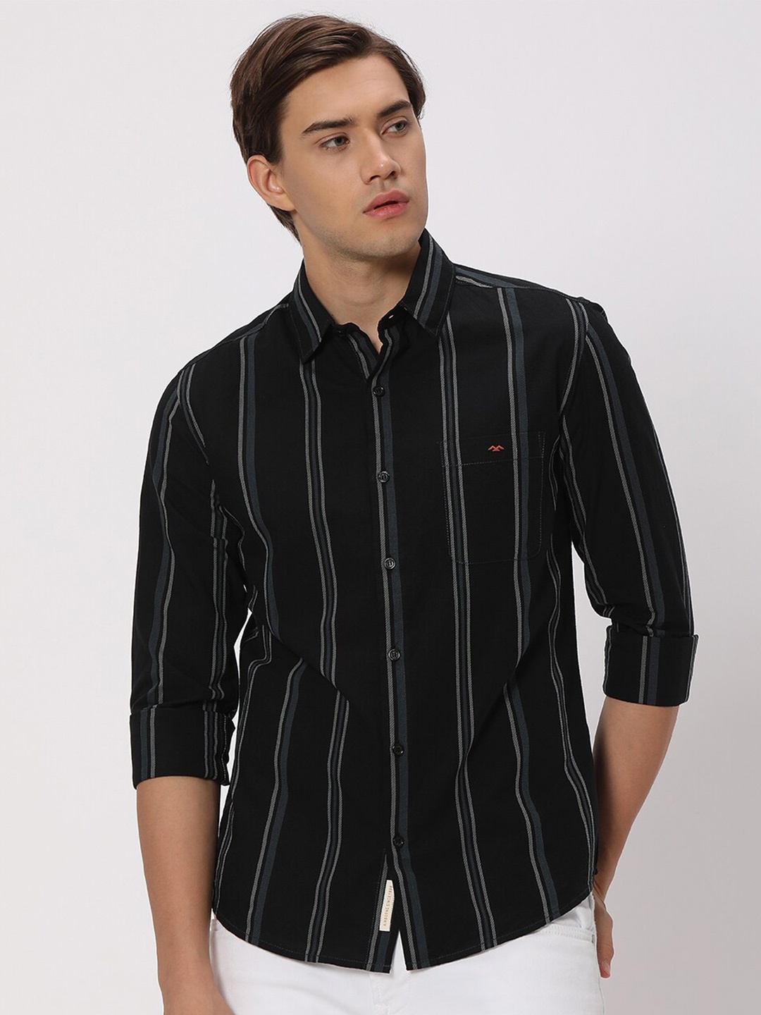 

Mufti Striped Opaque Casual Shirt, Black