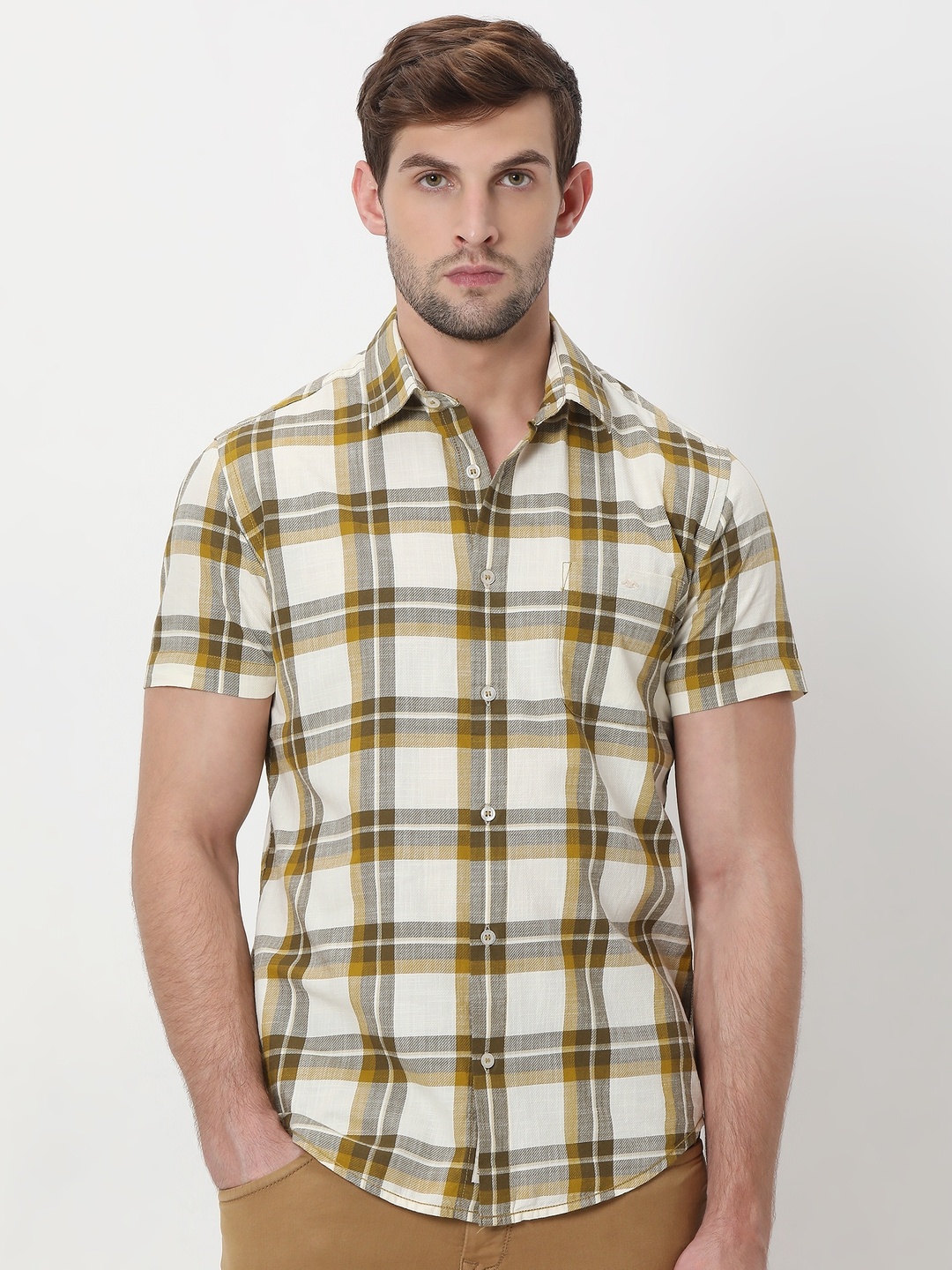 

Mufti Checked Opaque Pure Cotton Casual Shirt, Olive