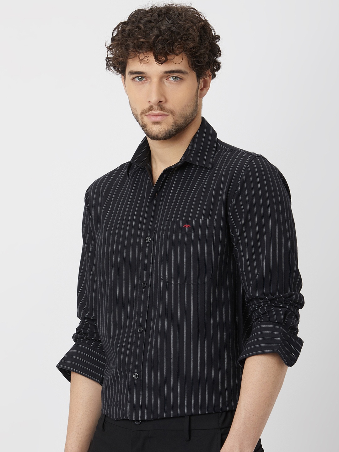 

Mufti Striped Opaque Pure Cotton Casual Shirt, Black