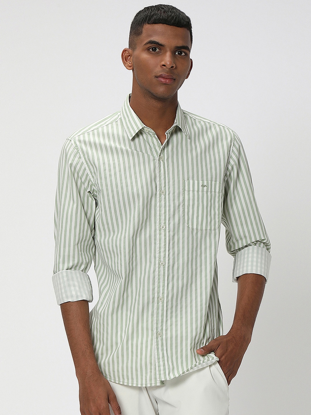 

Mufti Striped Opaque Pure Cotton Casual Shirt, Olive