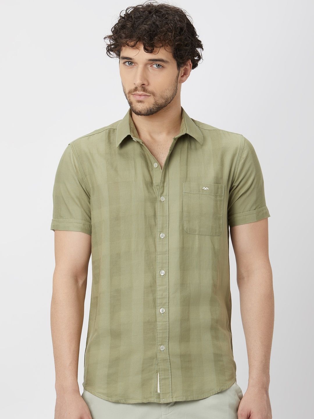 

Mufti Striped Slim Fit Pure Cotton Casual Shirt, Olive