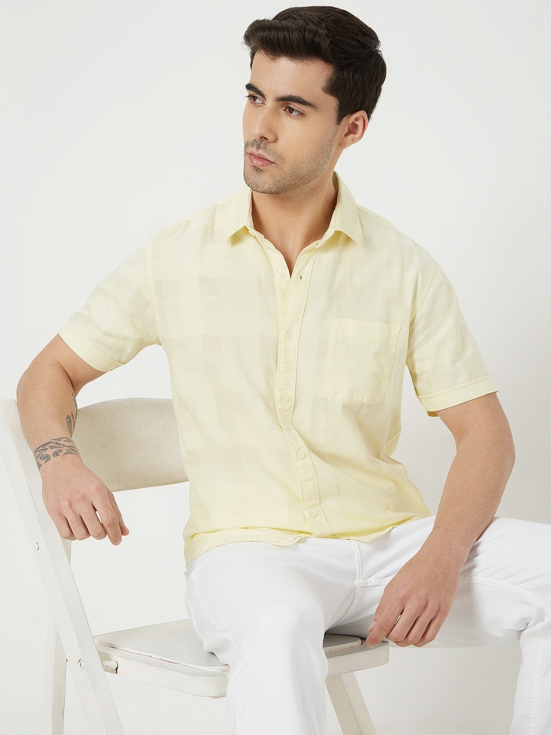 

Mufti Checked Slim Fit Pure Cotton Casual Shirt, Yellow