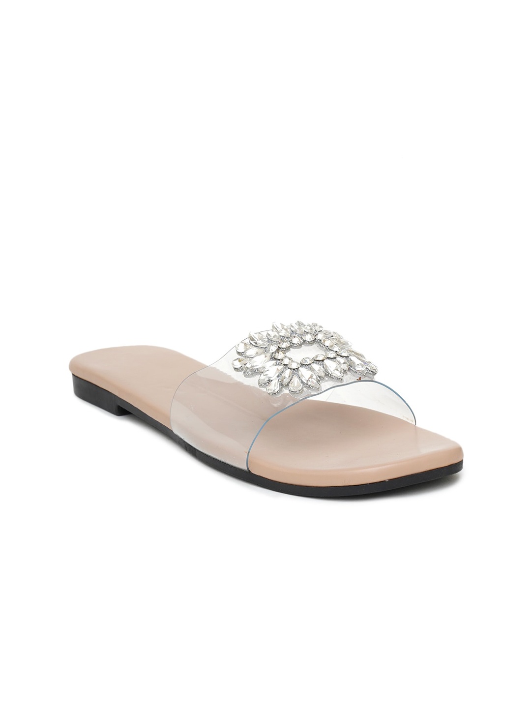 

HASTEN Embellished Open Toe Flats, Beige