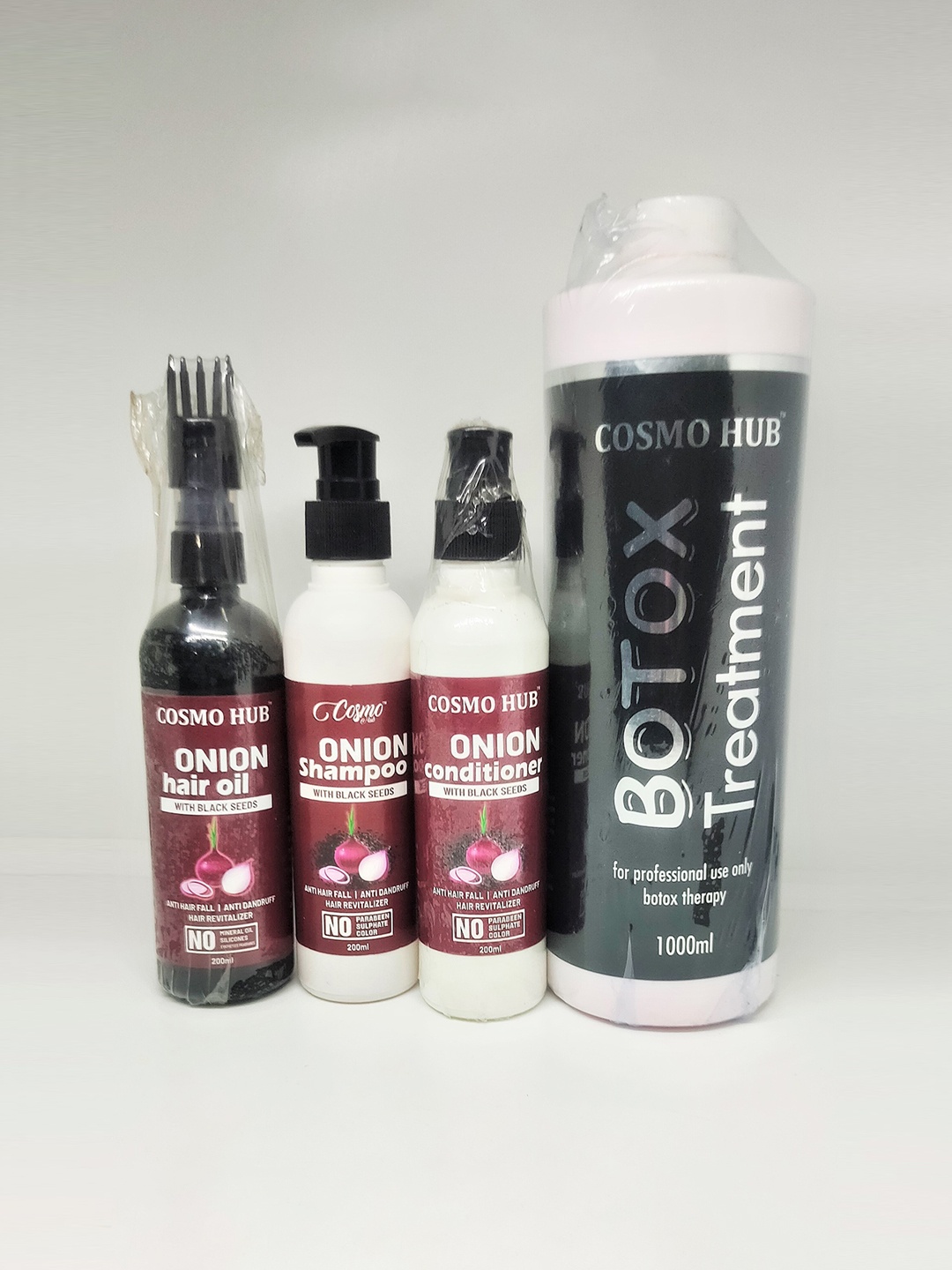 

COSMO HUB Set of 4 Botox Treatment-1L with Onion Shampoo-Conditioner & Hair Oil-200ml each, Multi