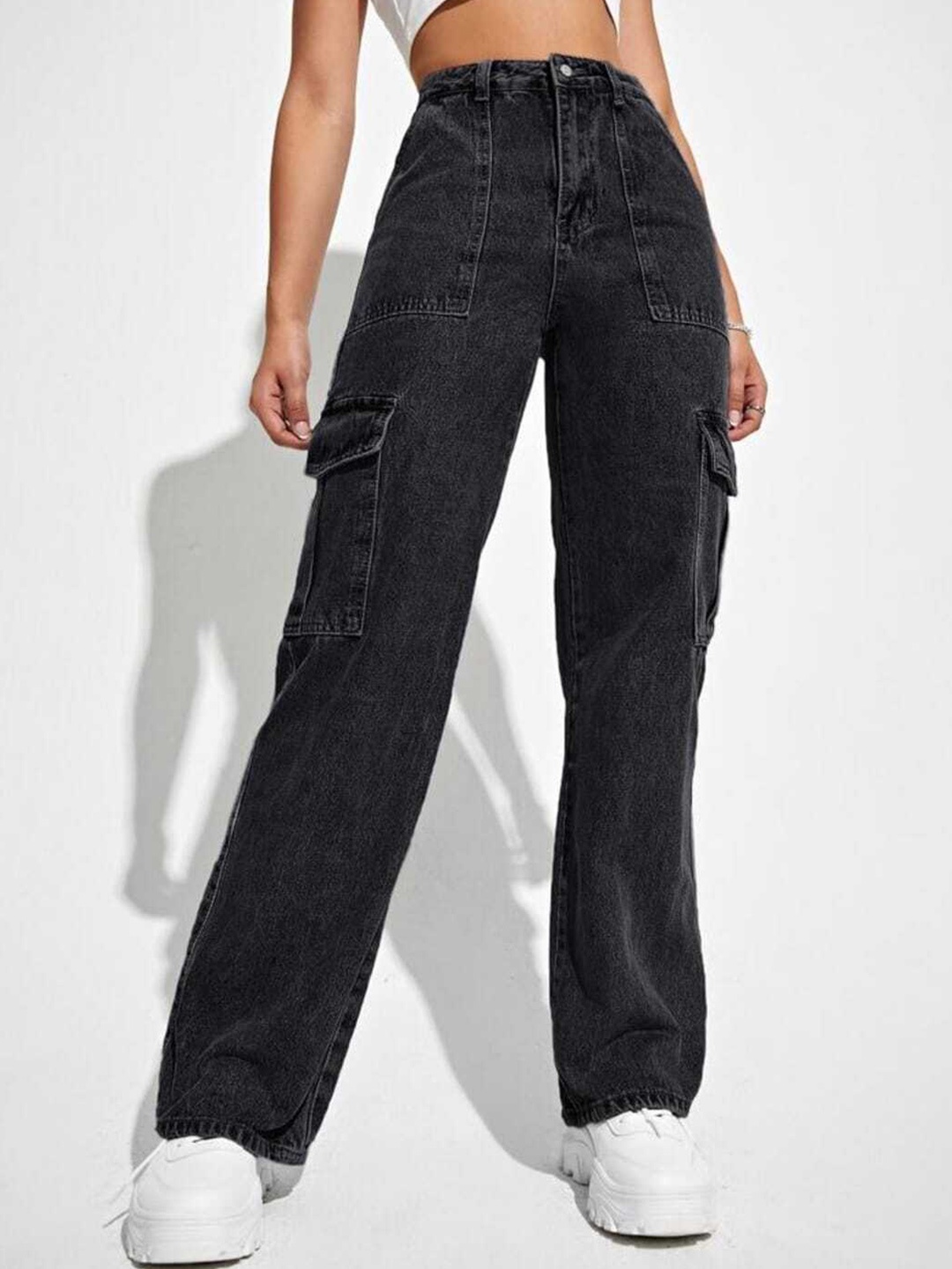 

Next One Smart Wide Leg High-Rise Clean Look Cotton Stretchable Jeans, Black