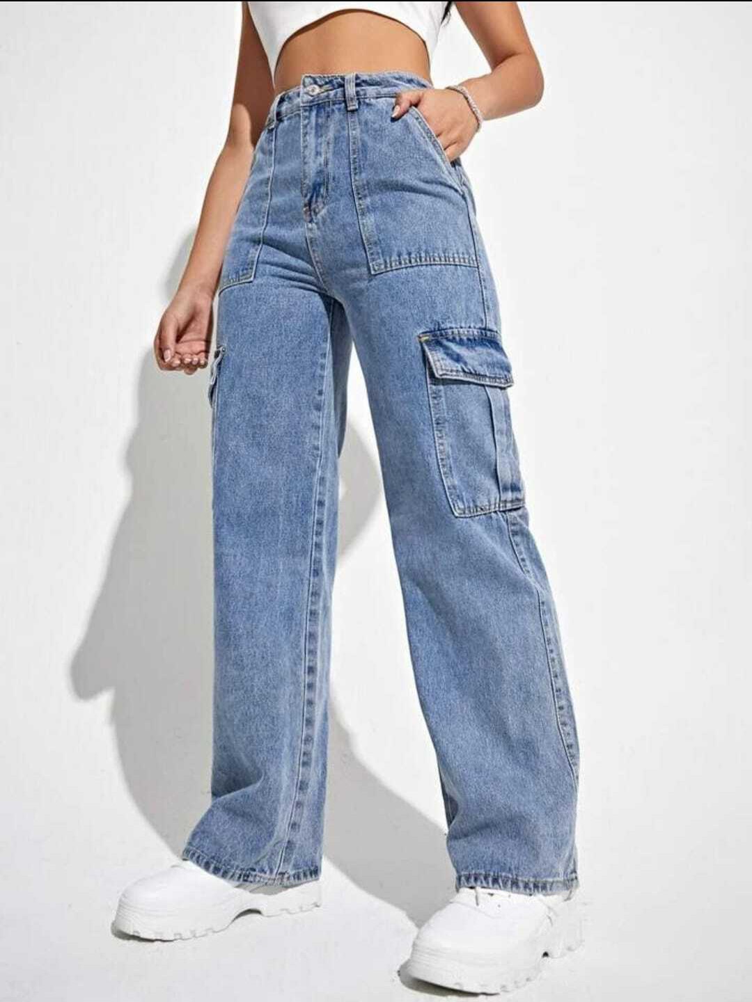 

Next One Women Smart Wide Leg High-Rise Heavy Fade Stretchable Jeans, Blue