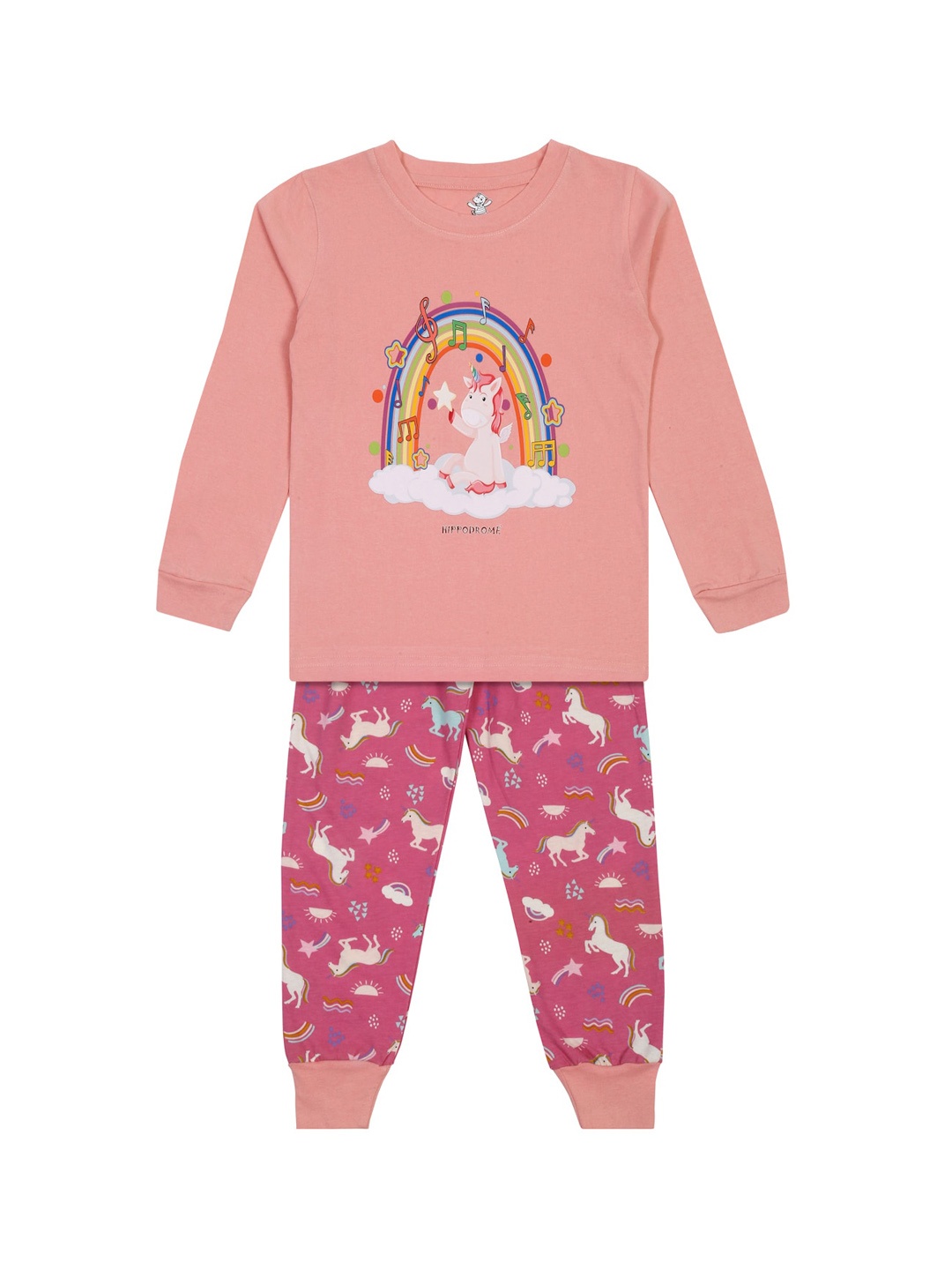 

Hippodrome Girls Unicorn Printed Pure Cotton Night Suit, Peach