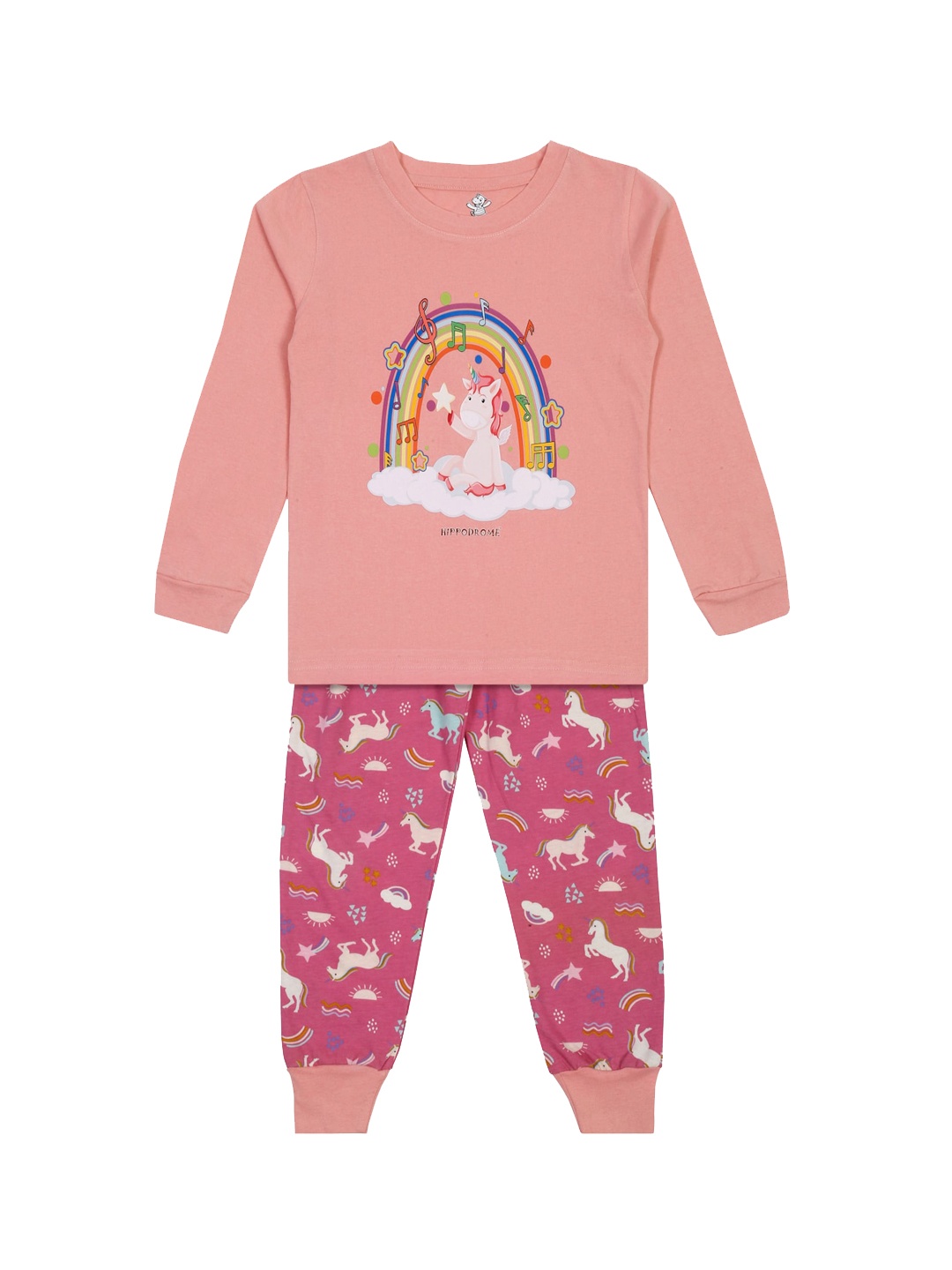 

Hippodrome Girls Graphic Printed Pure Cotton Night suit, Pink